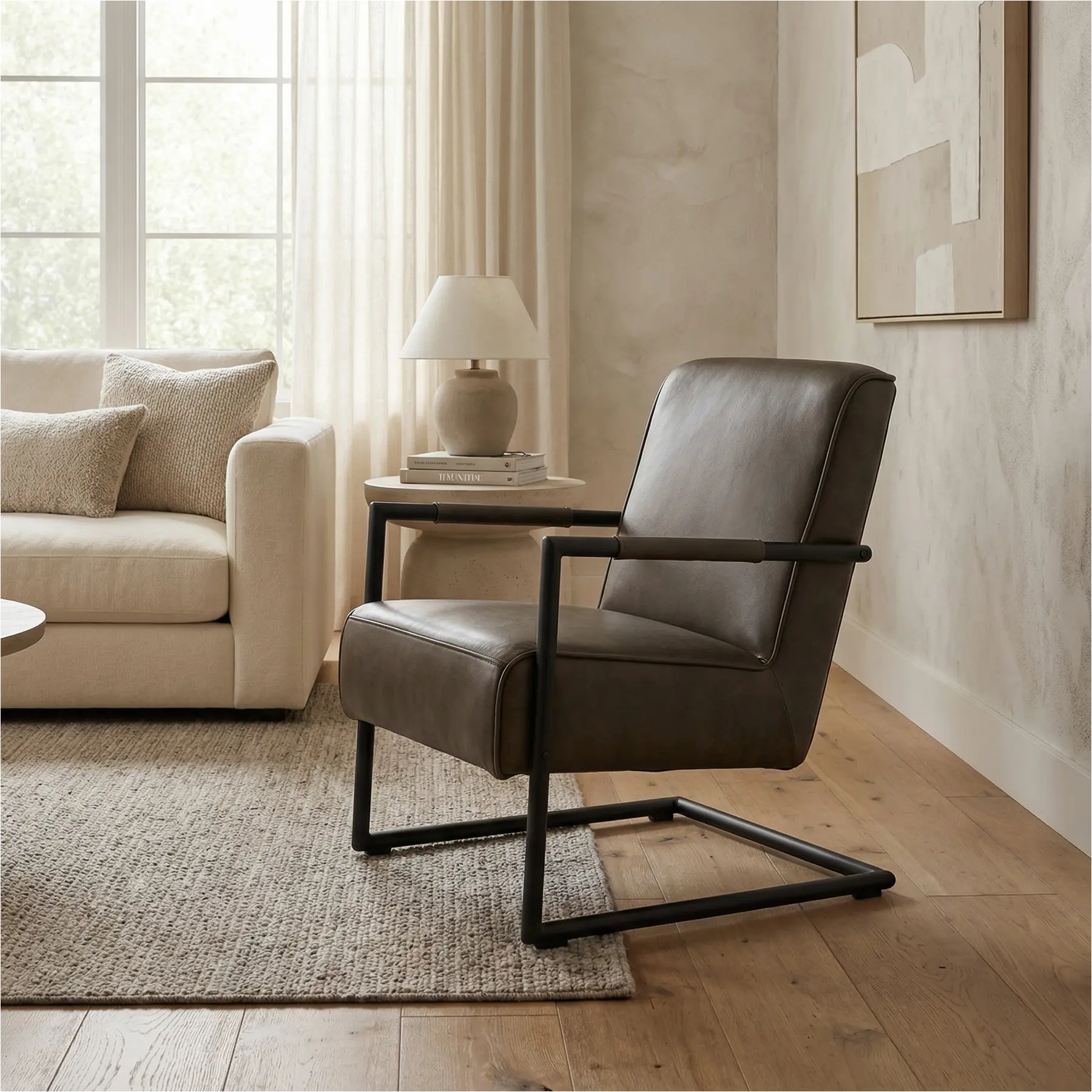 afbeelding van Leren fauteuil Lodge - Granada Ash (grijs/bruin)