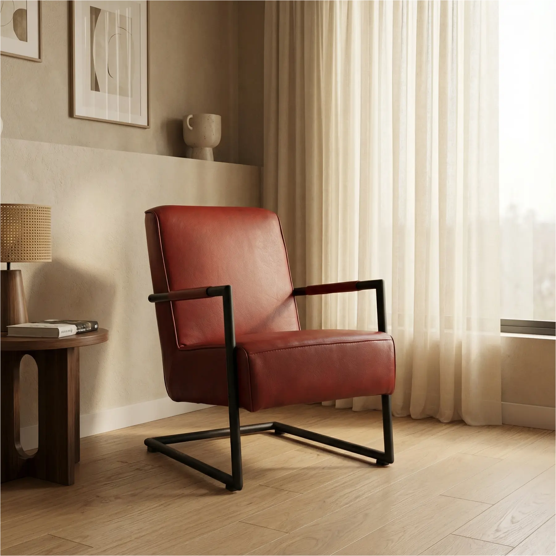 afbeelding van Leren fauteuil Lodge - Granada Rouge (rood)
