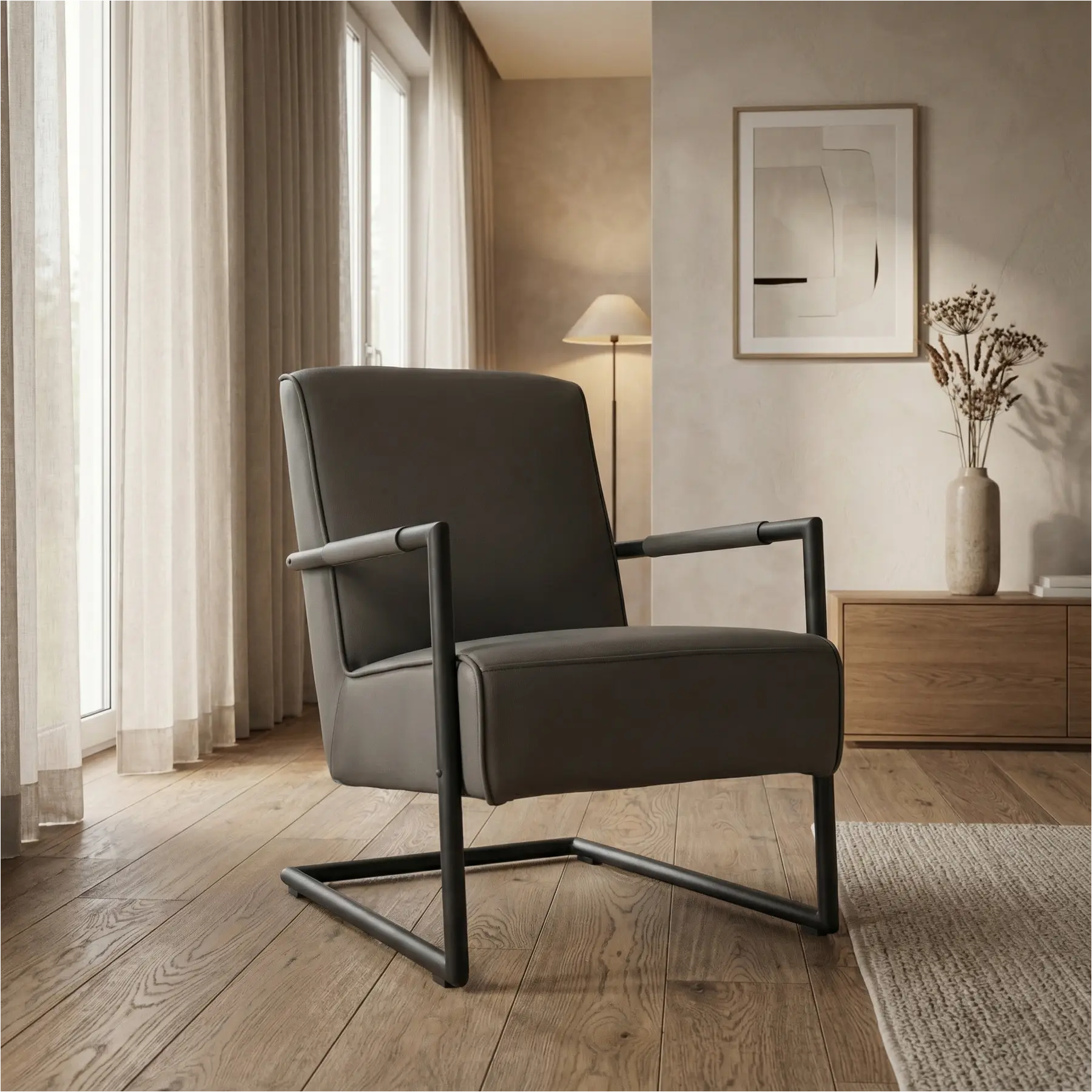 afbeelding van Leren fauteuil Lodge - Toledo Antracite (donkergrijs)