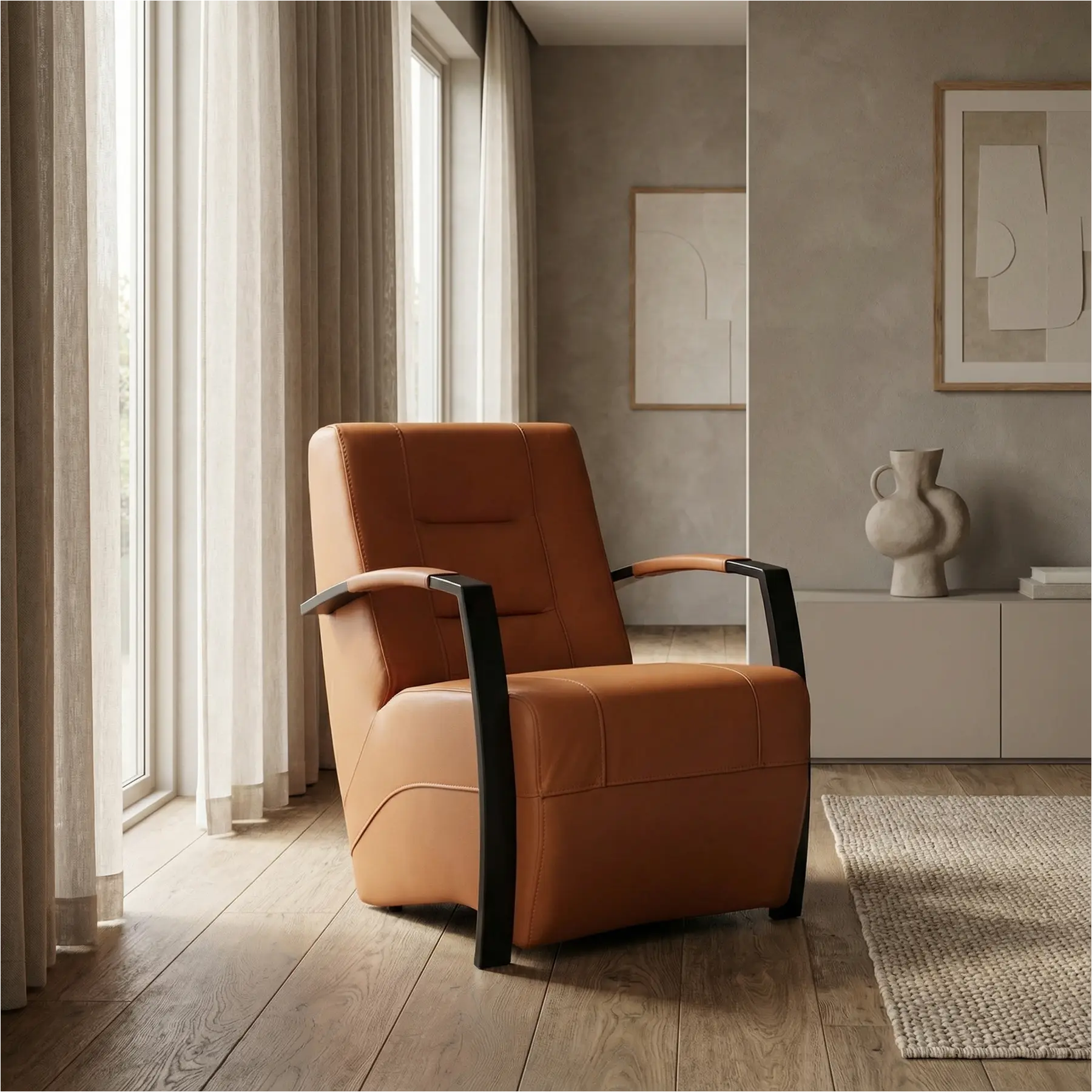 afbeelding van Leren fauteuil Magnificent - Hermes Cognac (cognac/oranje)