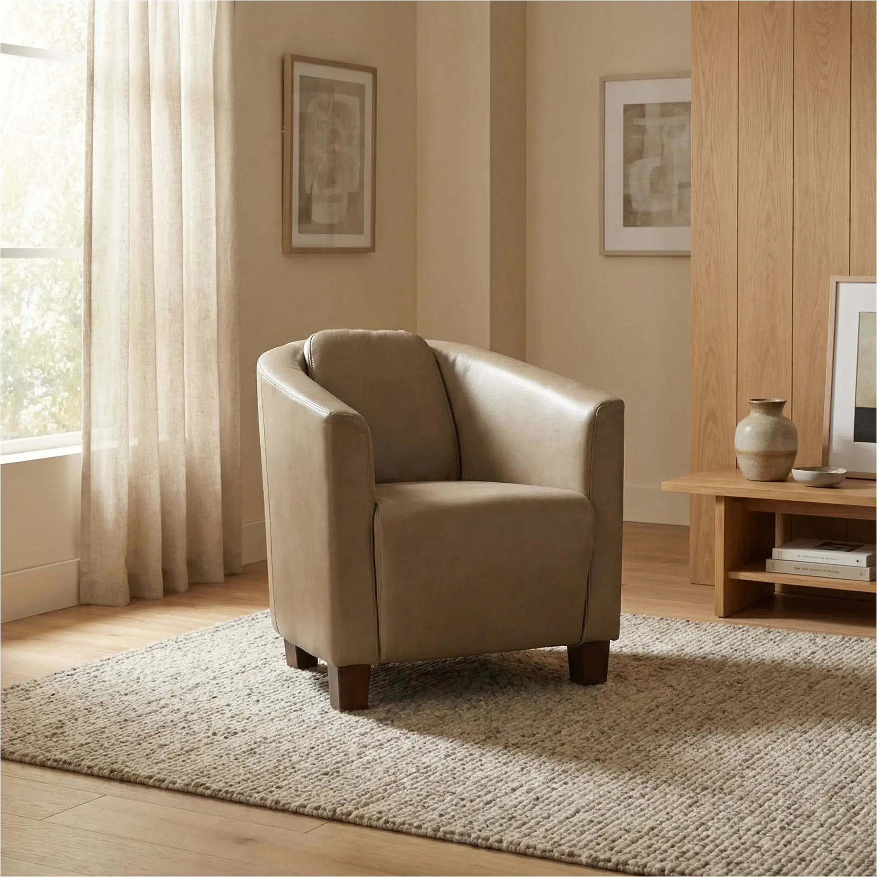 afbeelding van Leren fauteuil Press - Granada Taupe (taupe/bruin) - Poten hout bruin