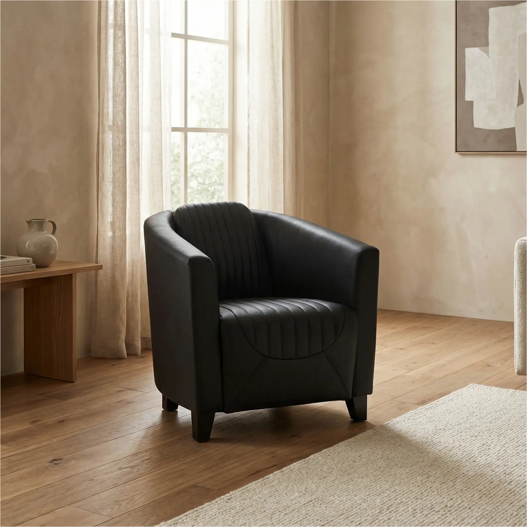 afbeelding van Leren fauteuil Press Special - Toledo Nero (zwart) - Poten hout zwart