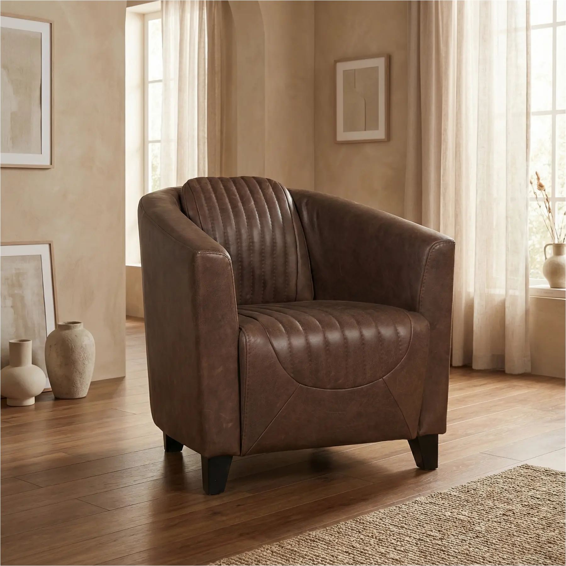 afbeelding van Leren fauteuil Press Special - Vintage Brown (bruin) - Poten hout zwart