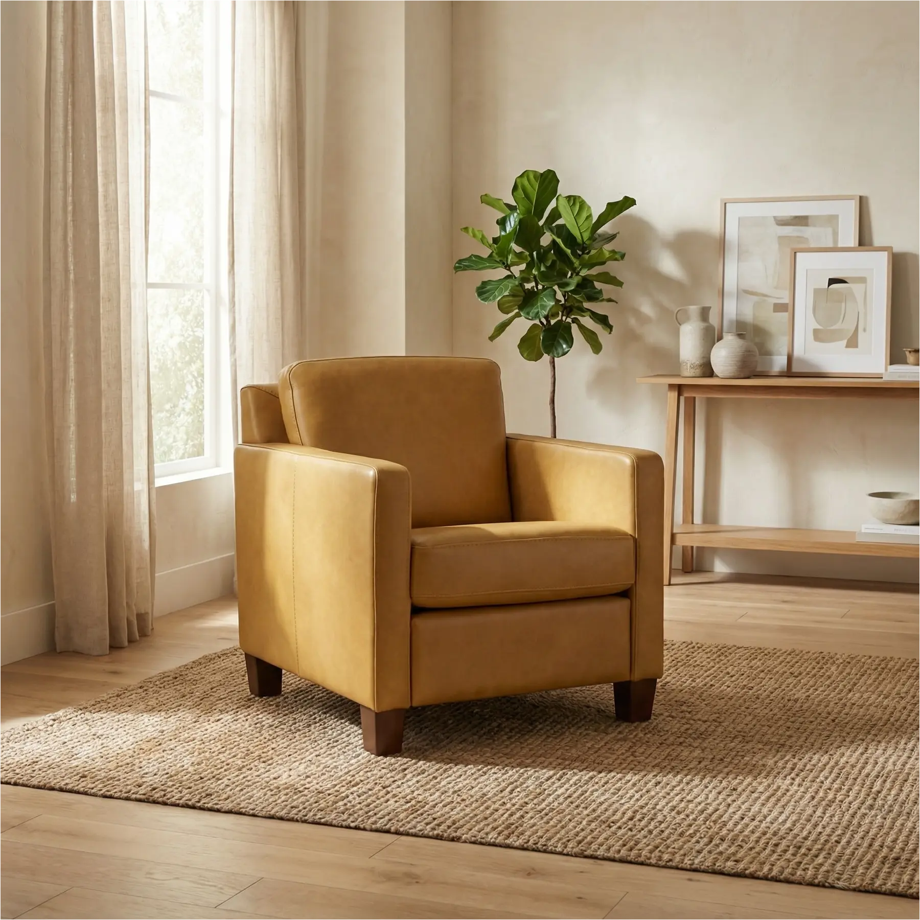 afbeelding van Leren fauteuil Smart - Granada Amber (cognac) - Poten hout bruin