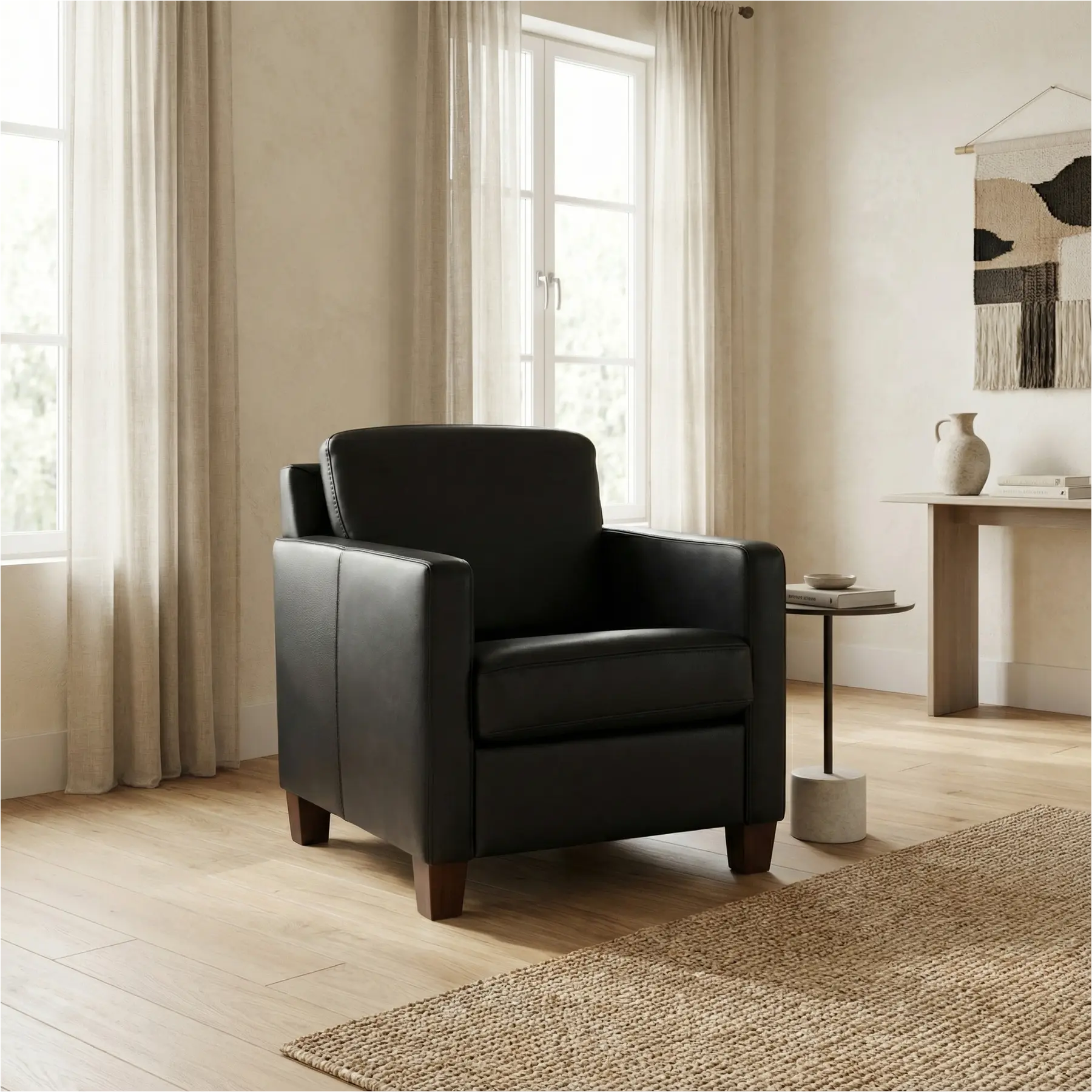 afbeelding van Leren fauteuil Smart - Granada Black (zwart) - Poten hout bruin