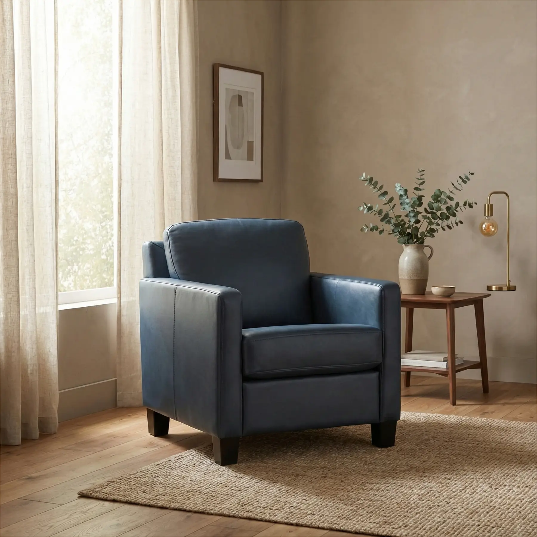 afbeelding van Leren fauteuil Smart - Granada Blue (blauw) - Poten hout zwart