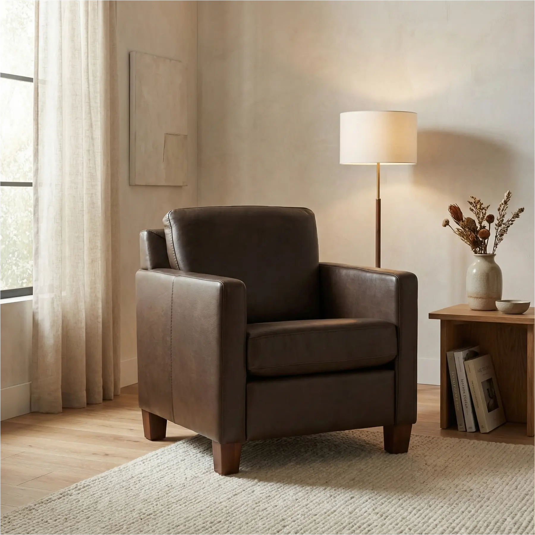afbeelding van Leren fauteuil Smart - Granada Chocolate (bruin) - Poten hout bruin