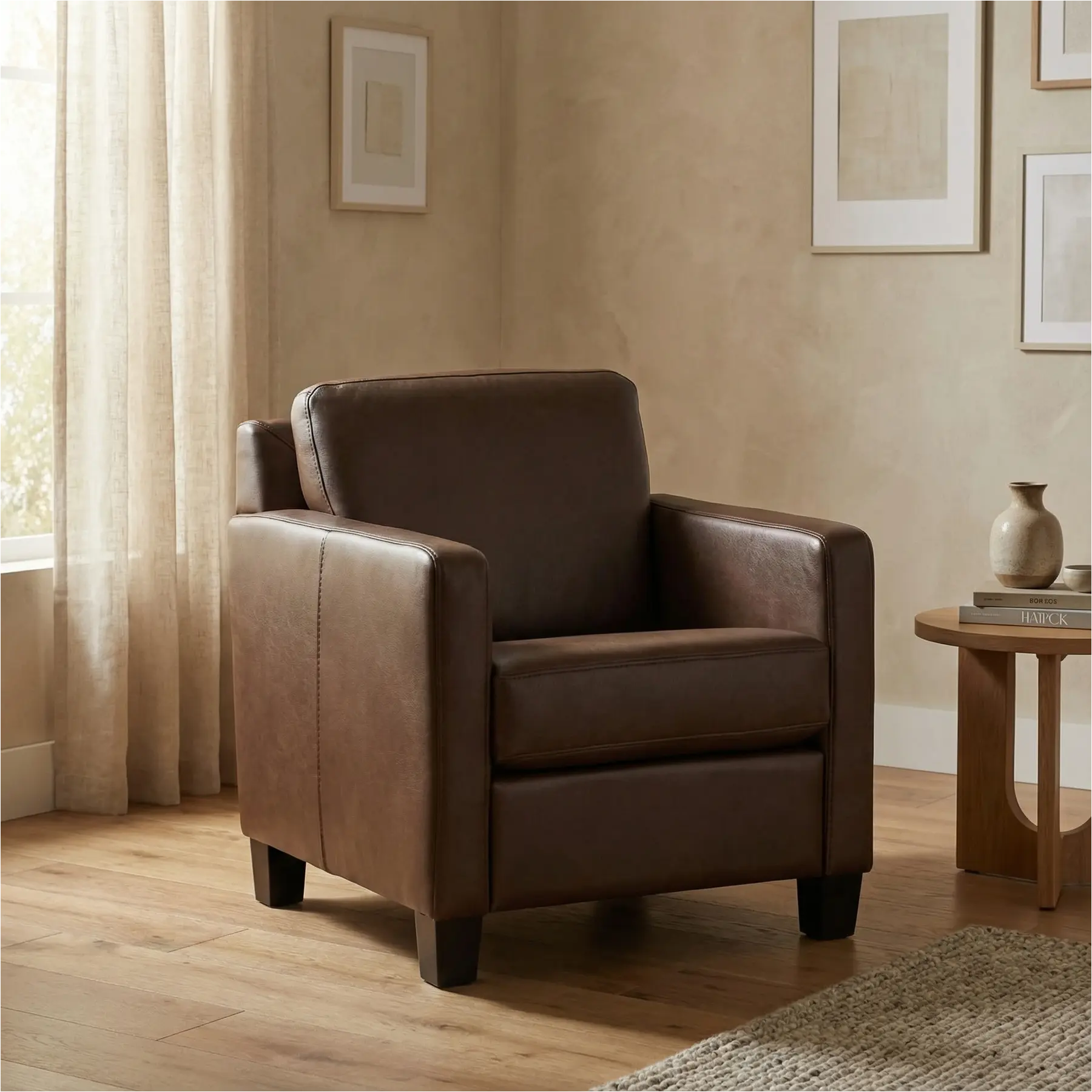 afbeelding van Leren fauteuil Smart - Granada Chocolate (bruin) - Poten hout zwart