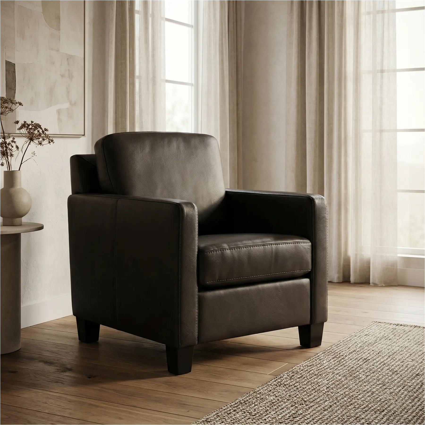 afbeelding van Leren fauteuil Smart - Granada Graphite (donkergrijs) - Poten hout zwart
