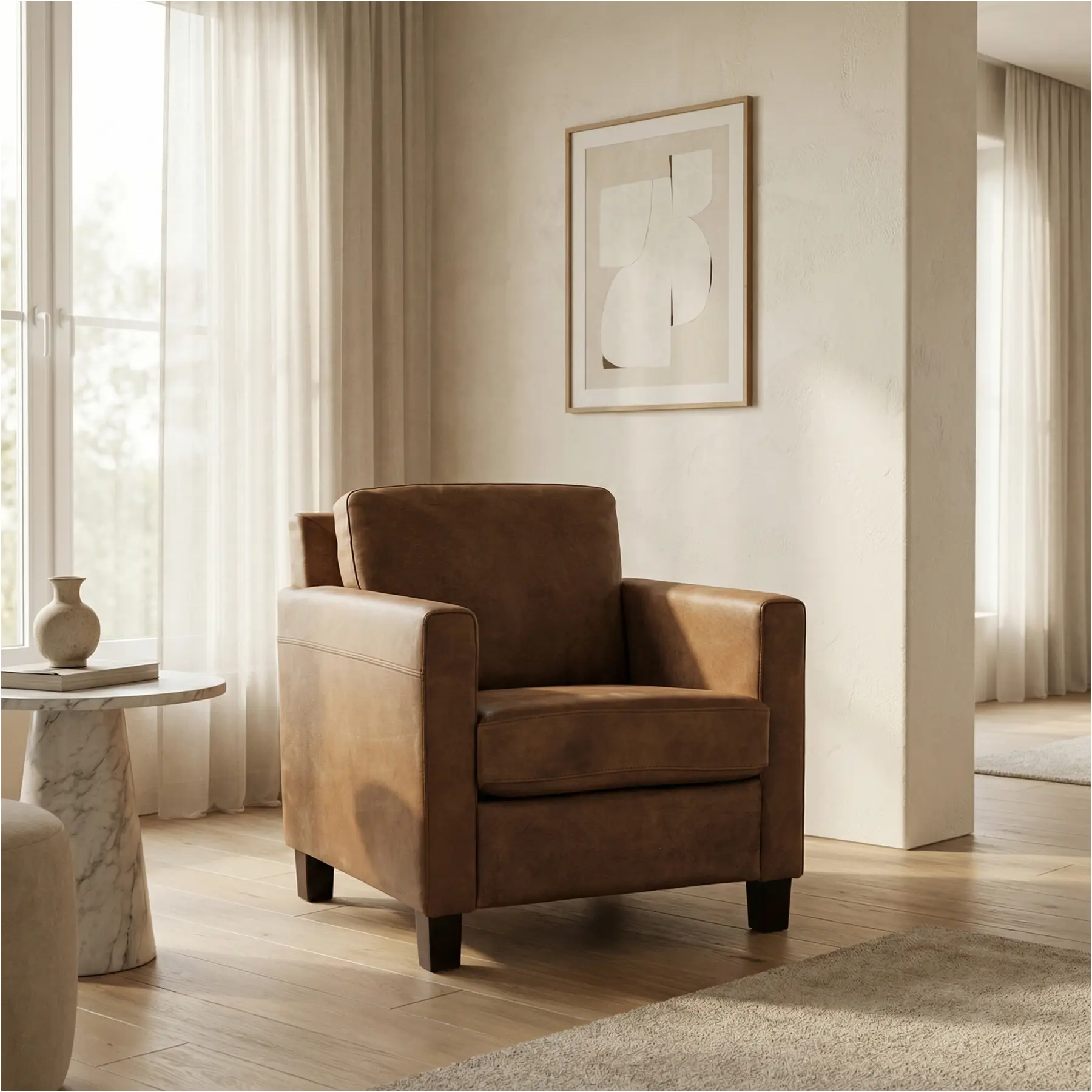 afbeelding van Leren fauteuil Smart - Kenia Brown (bruin) - Poten hout bruin