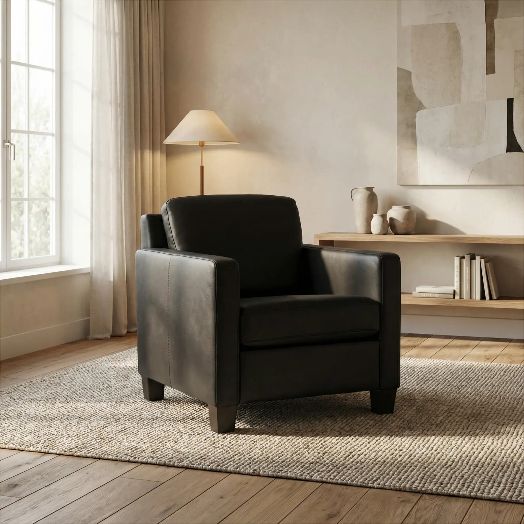 afbeelding van Leren fauteuil Smart - Toledo Nero (zwart) - Poten hout zwart
