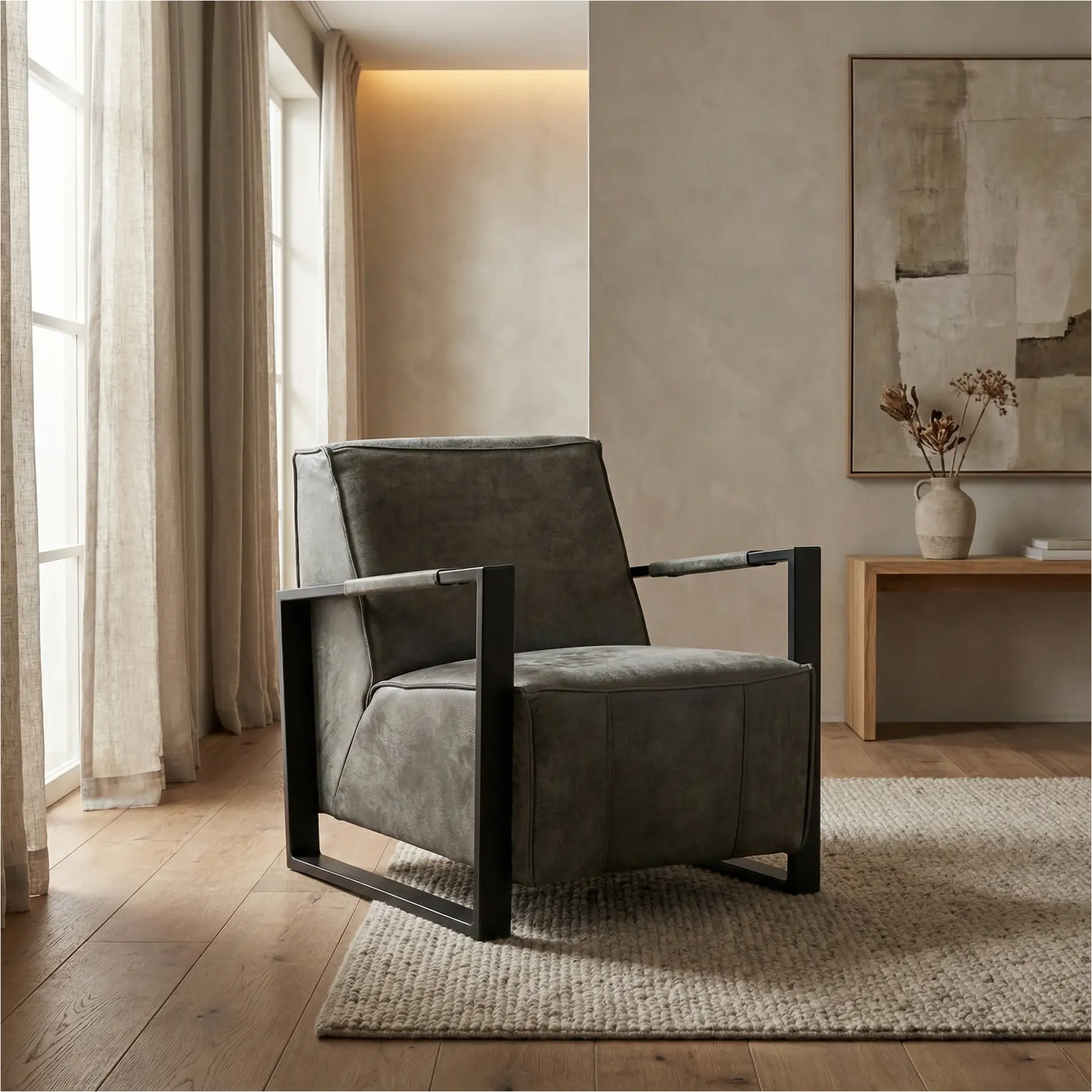 afbeelding van Leren fauteuil Touch - Kenia Antracite (grijs)