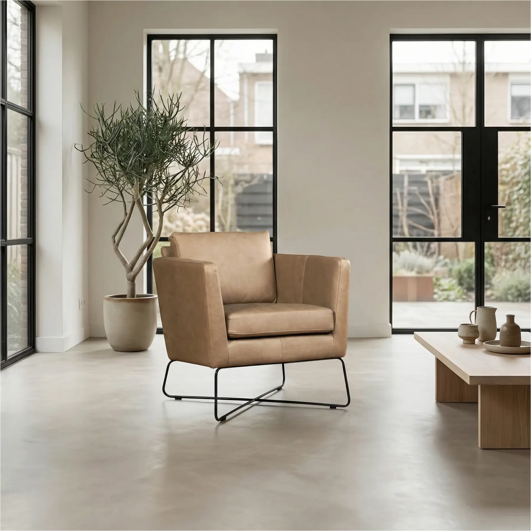 afbeelding van Set van 2 Leren fauteuils Crossover - Rancho Stone (grijs/bruin)