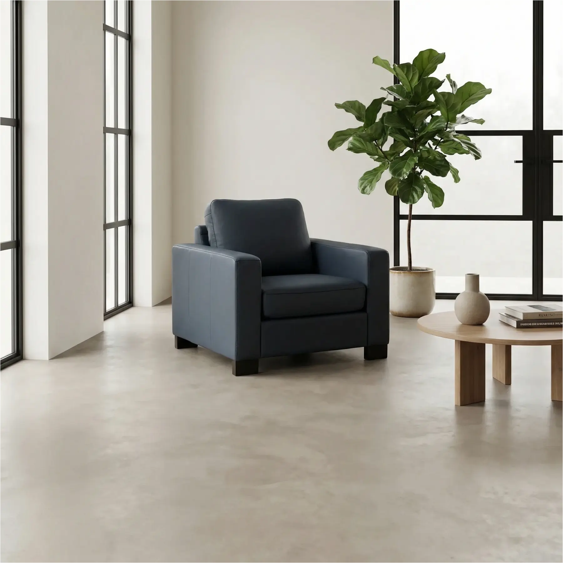 afbeelding van Set van 2 Leren fauteuils Energy - Toledo Marine (blauw) - Poten hout bruin