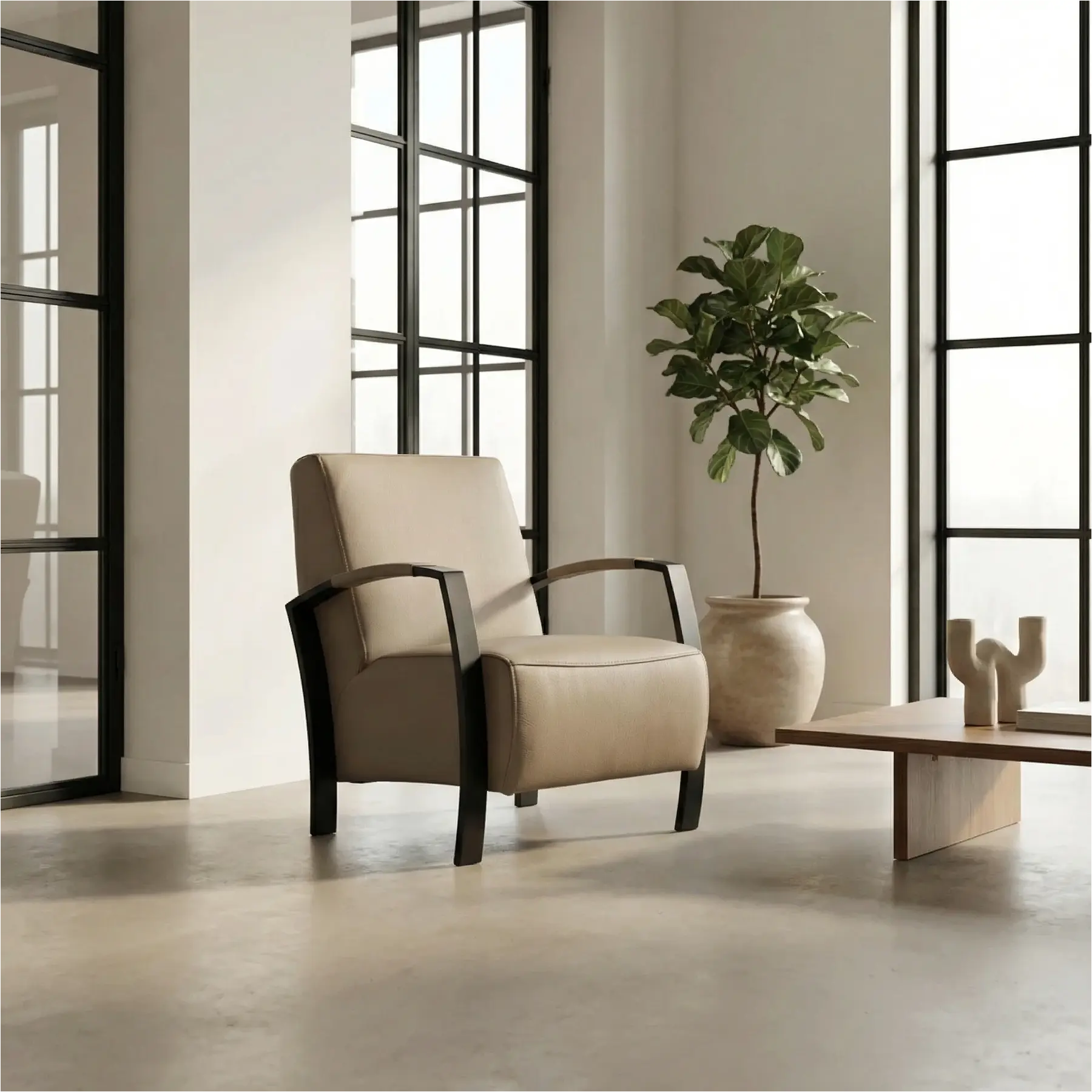 afbeelding van Set van 2 Leren fauteuils Glory - Toledo Khaki (taupe/bruin)