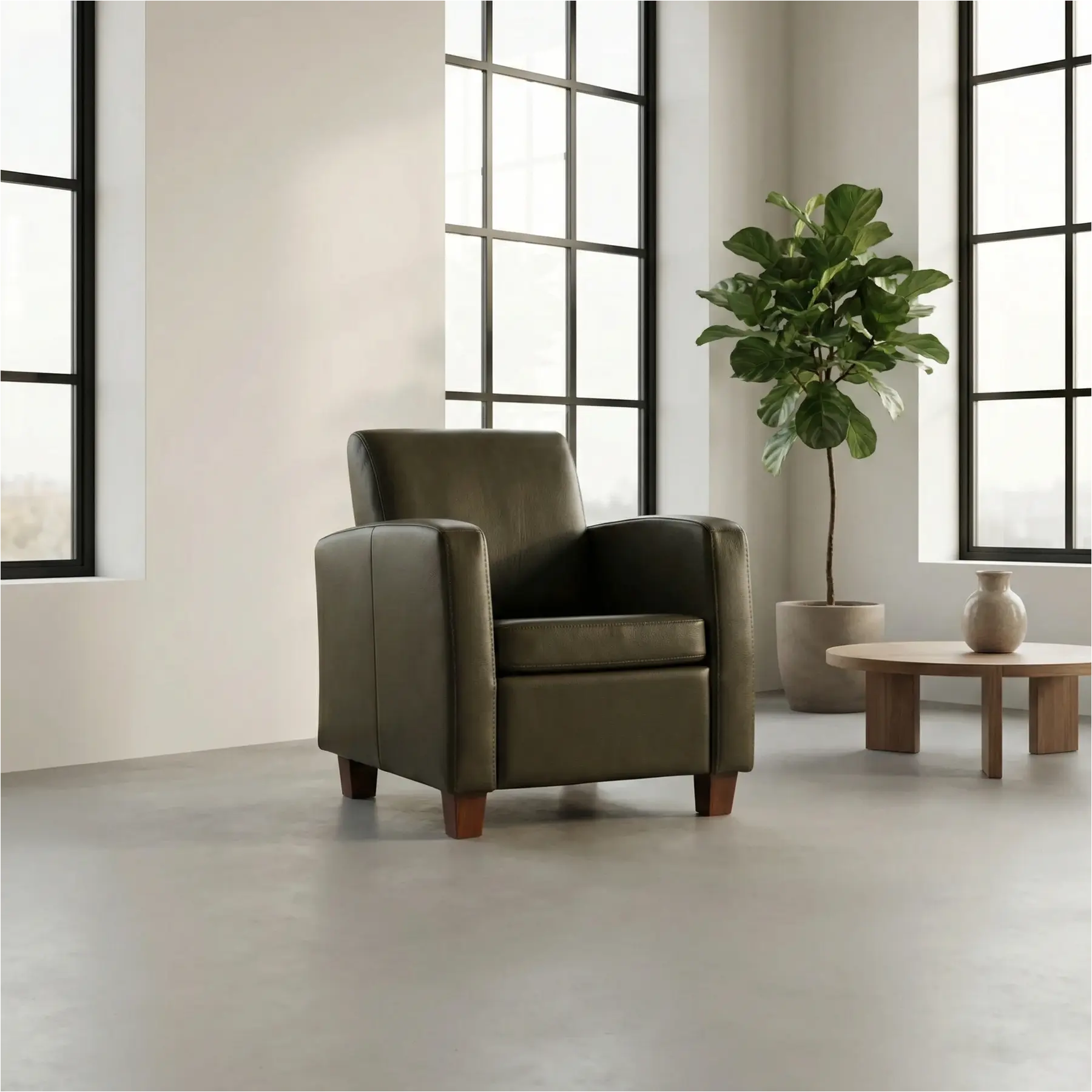 afbeelding van Set van 2 Leren fauteuils Joy - Elegance Green (donkergroen) - Poten hout bruin