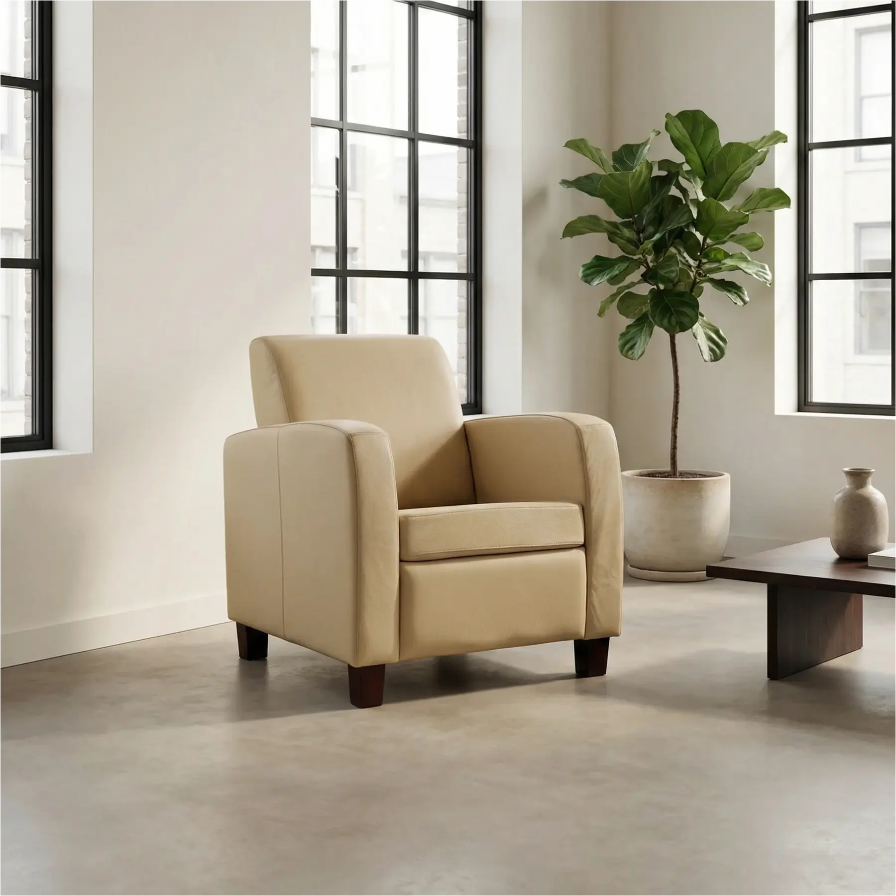 afbeelding van Set van 2 Leren fauteuils Joy - Toledo Kalahari (bruin) - Poten hout zwart