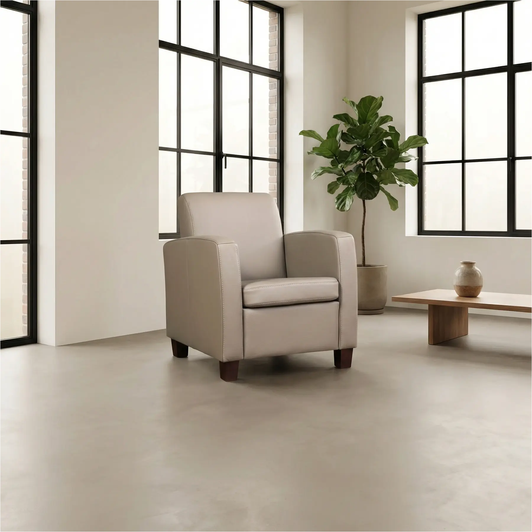 afbeelding van Set van 2 Leren fauteuils Joy - Toledo Khaki (taupe/bruin) - Poten hout bruin