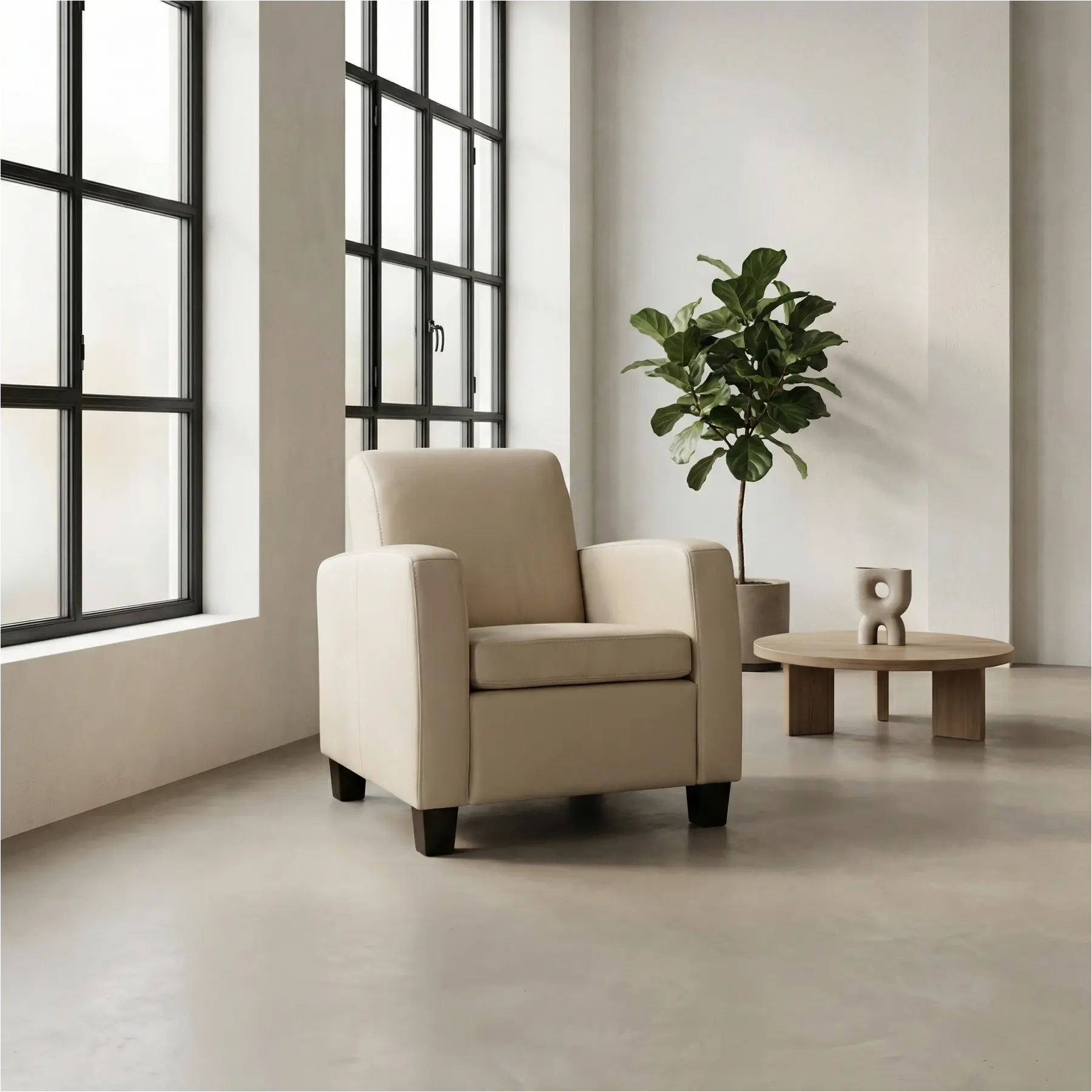 afbeelding van Set van 2 Leren fauteuils Joy - Toledo Mastic (taupe/bruin) - Poten hout bruin