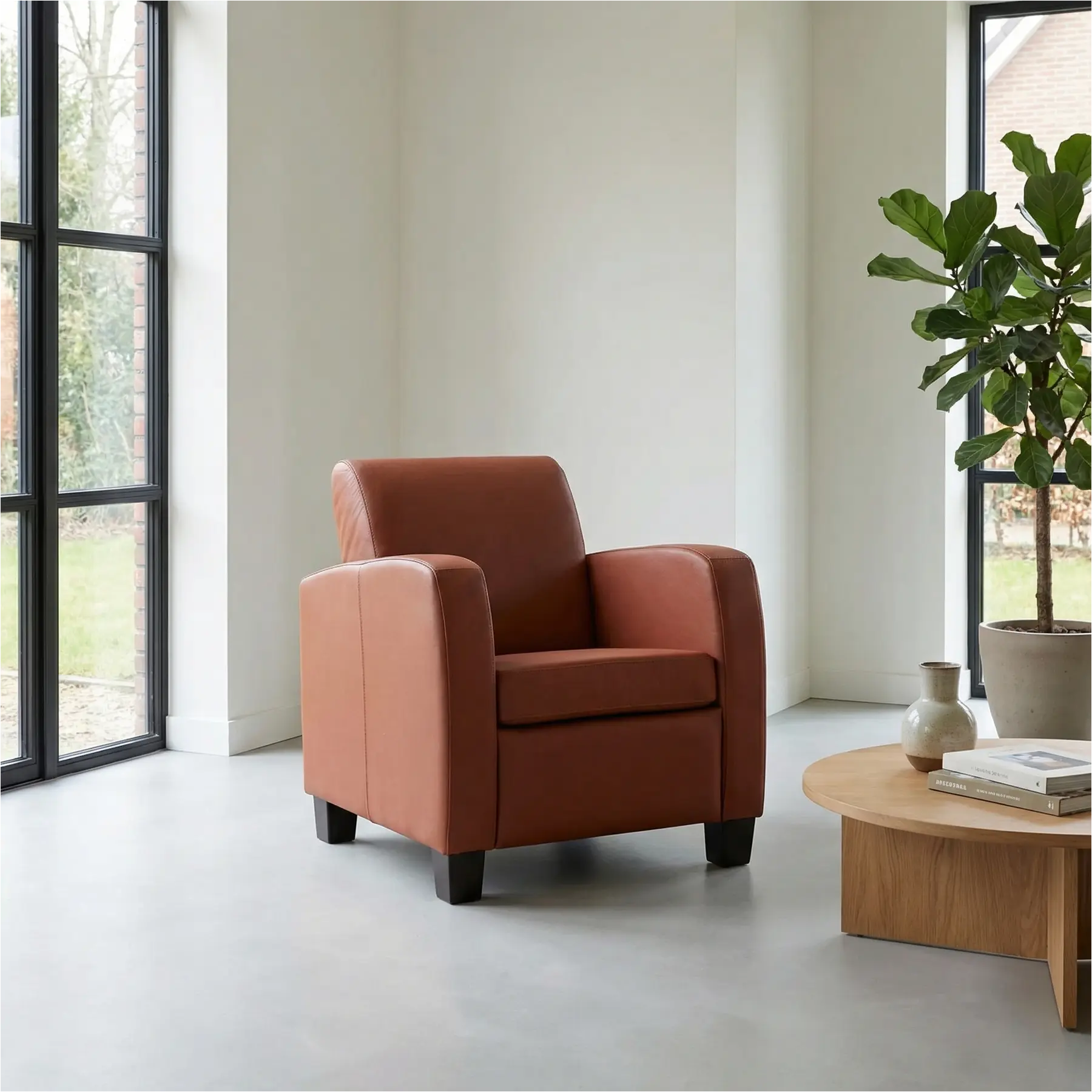 afbeelding van Set van 2 Leren fauteuils Joy - Toledo Terra (donkercognac) - Poten hout bruin