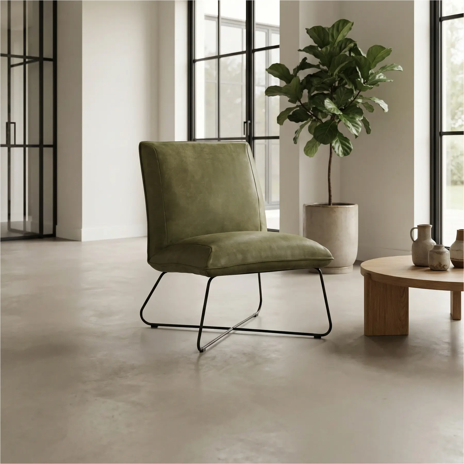 afbeelding van Set van 2 Leren fauteuils Less - Kenia Olive (olijf)