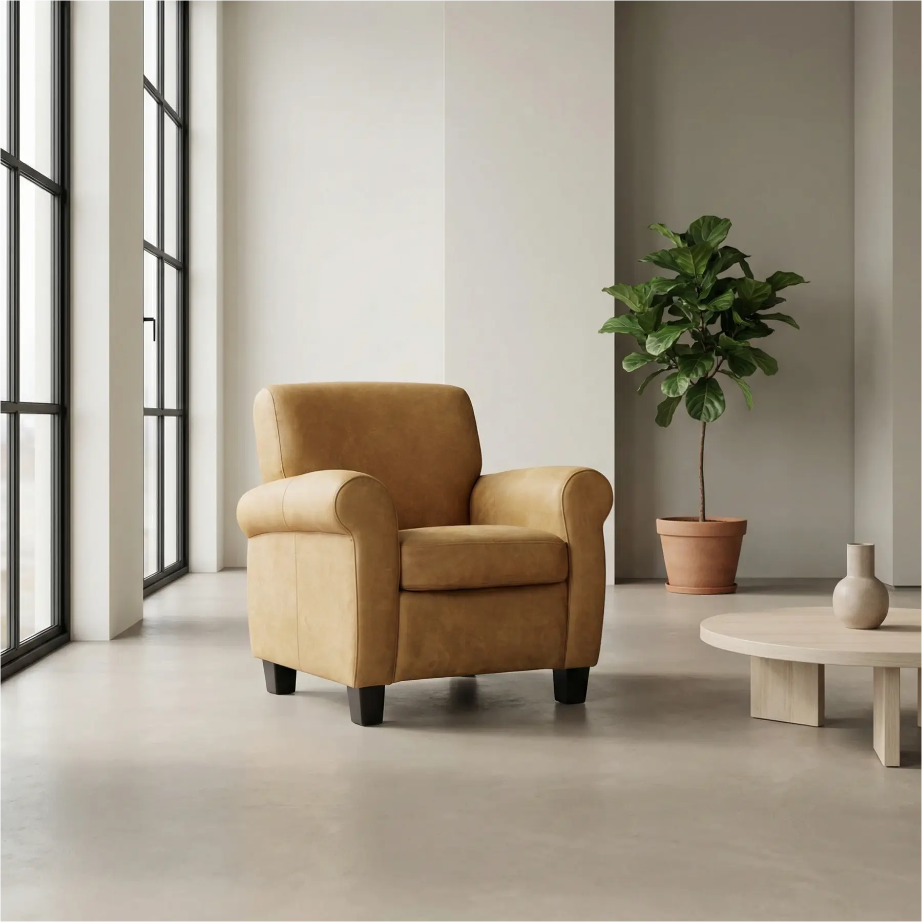 afbeelding van Set van 2 Leren fauteuils Perfection - Kenia Walnut (cognac) - Poten hout zwart