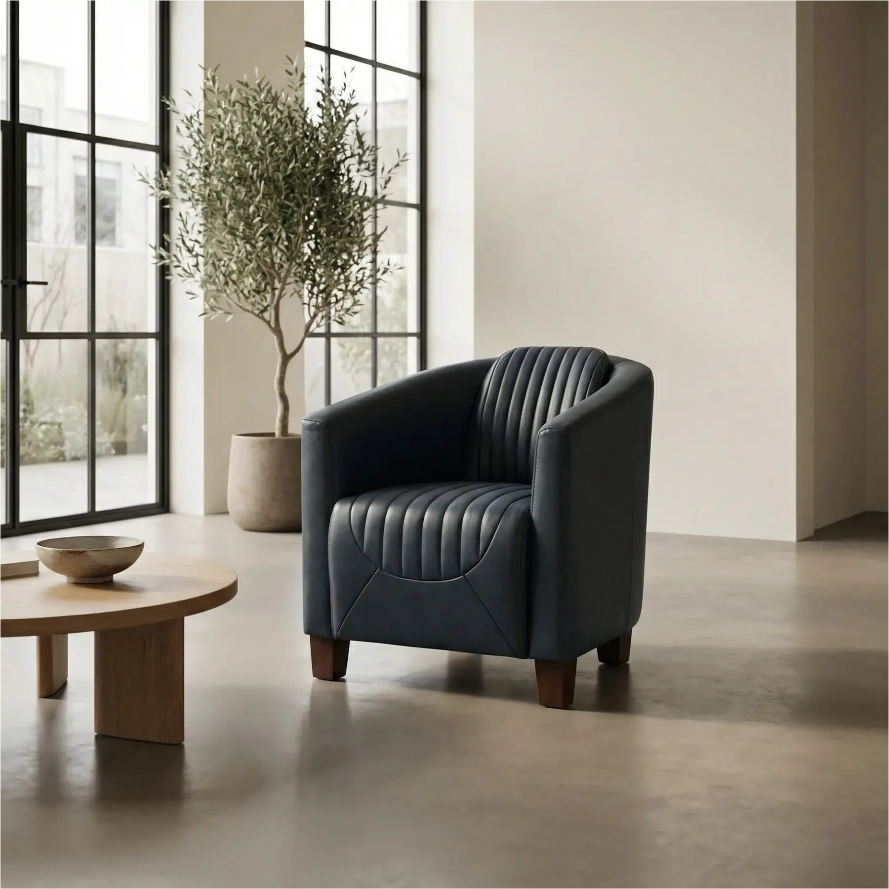afbeelding van Set van 2 Leren fauteuils Press Special - Granada Blue (blauw) - Poten hout bruin