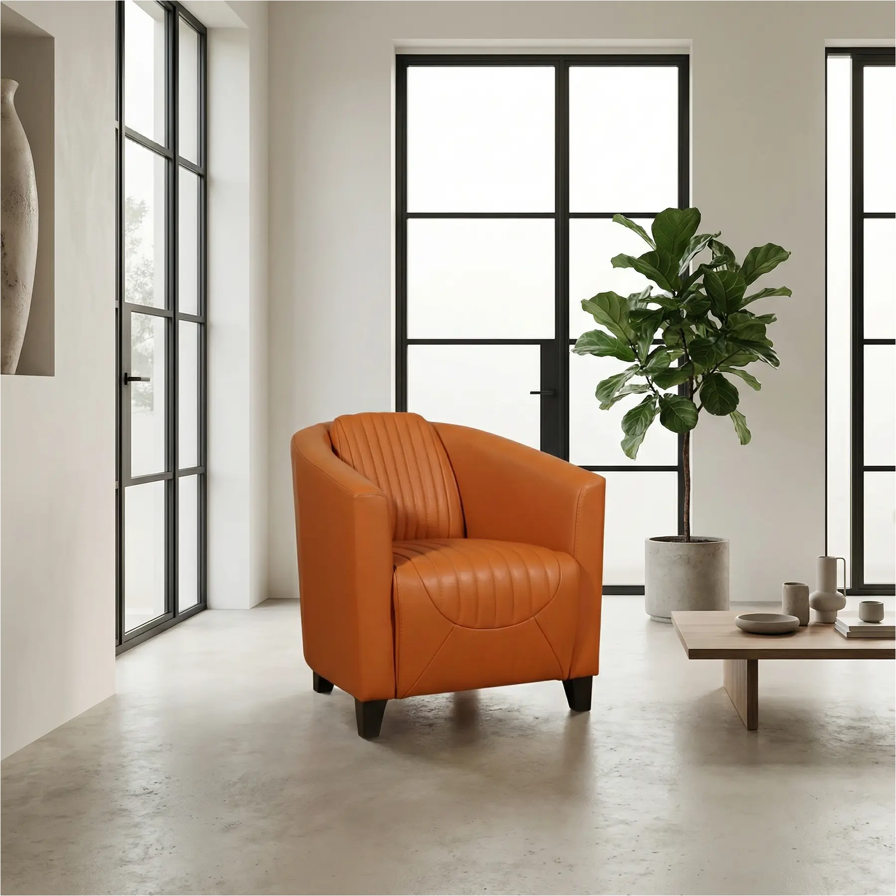 afbeelding van Set van 2 Leren fauteuils Press Special - Massif Amaretto (cognac) - Poten hout zwart