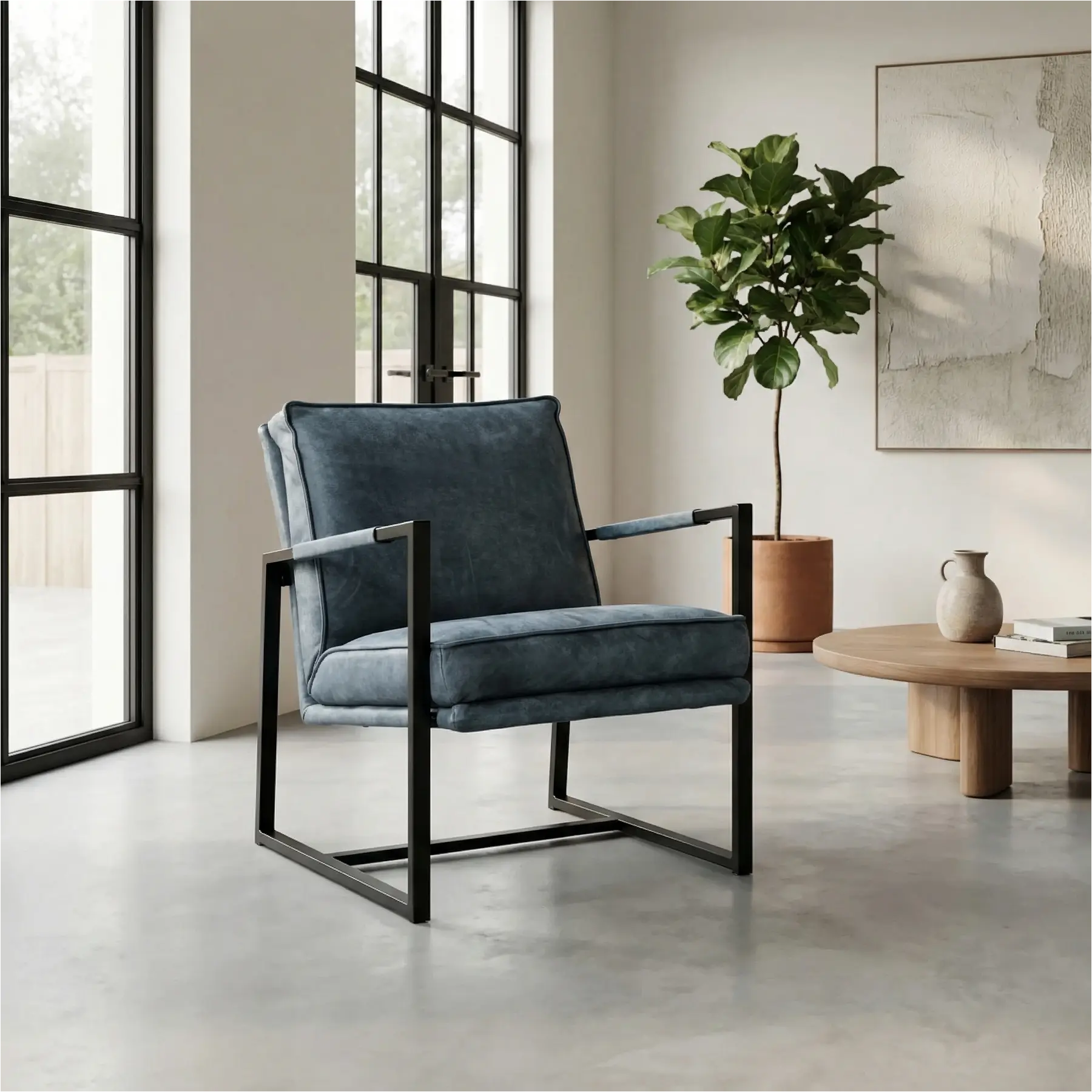 afbeelding van Set van 2 Leren fauteuils Secret - Kenia Denim (blauw)