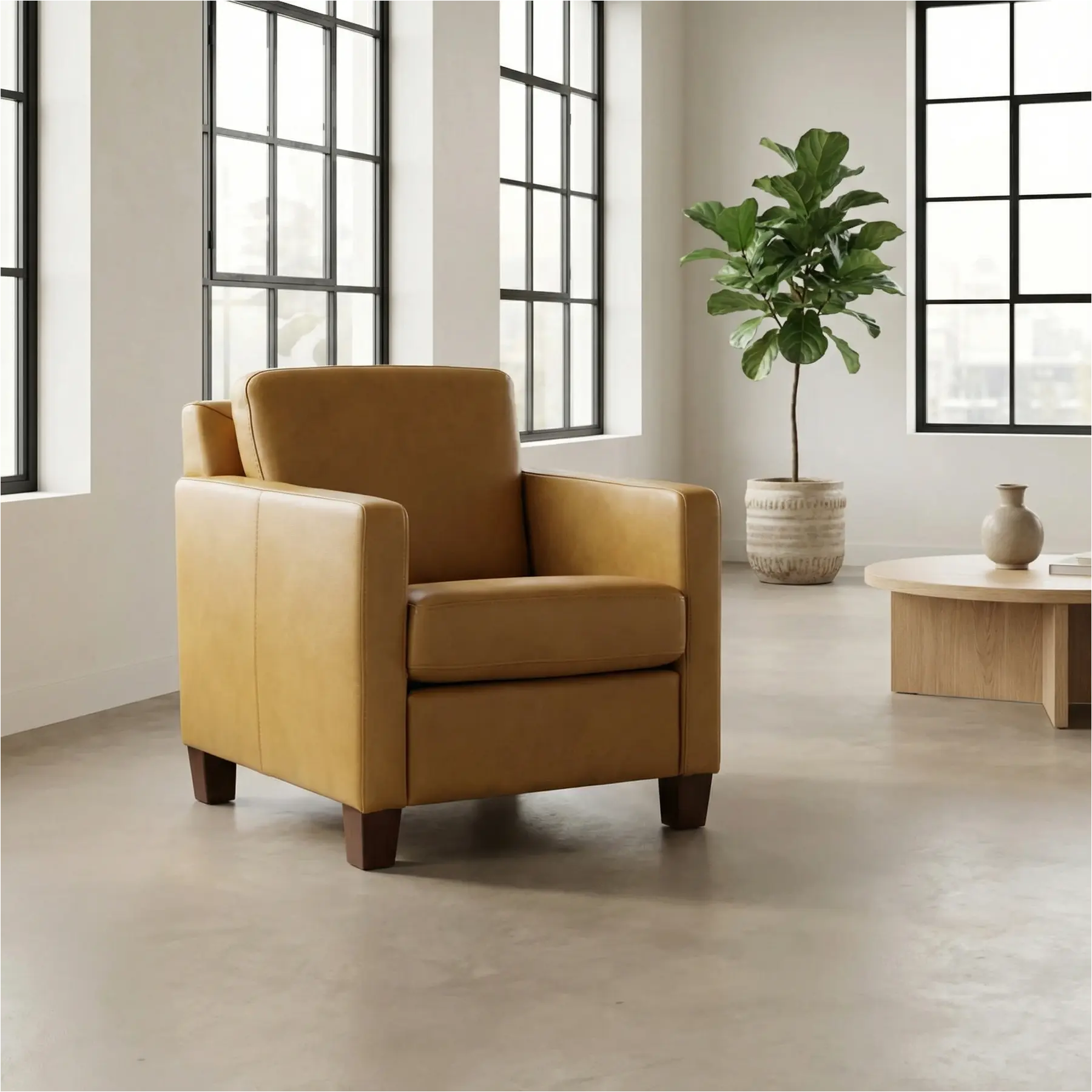 afbeelding van Set van 2 Leren fauteuils Smart - Granada Amber (cognac) - Poten hout bruin