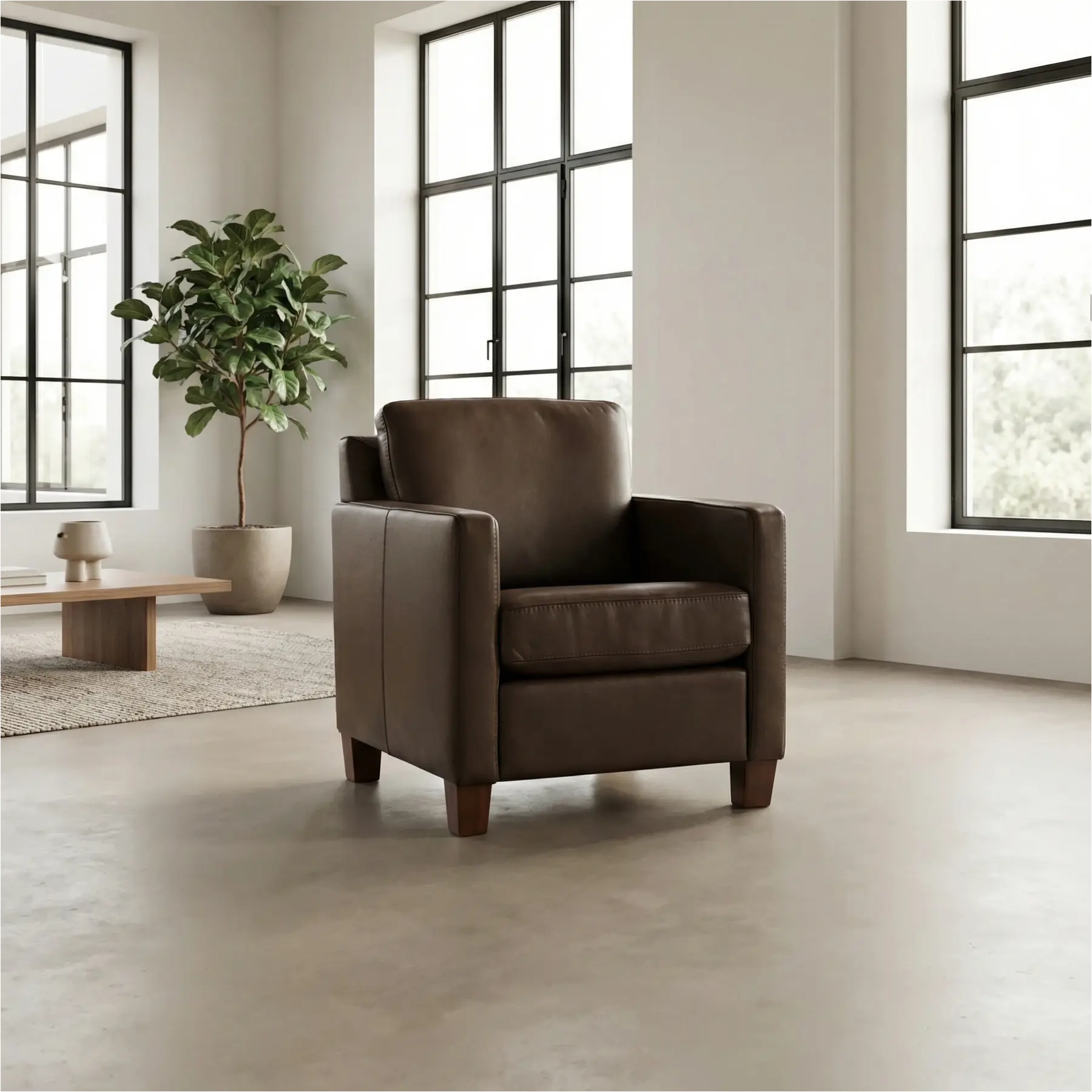 afbeelding van Set van 2 Leren fauteuils Smart - Granada Chocolate (bruin) - Poten hout bruin