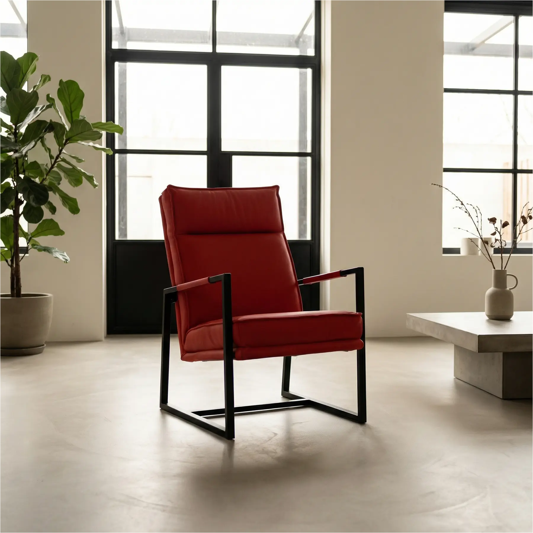 afbeelding van Set van 2 Leren fauteuils Square - Toledo Ferrari (felrood)