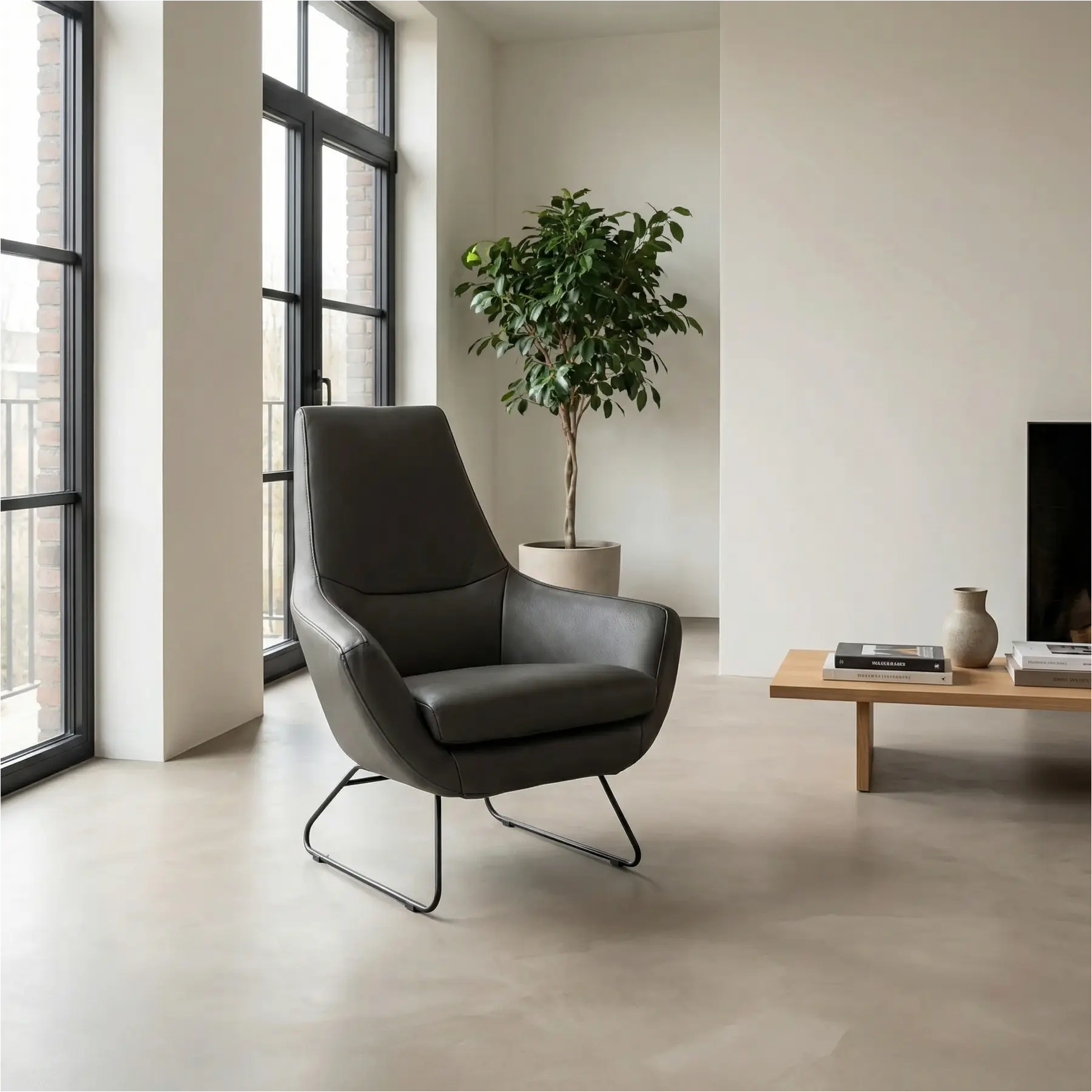 afbeelding van Set van 2 Leren fauteuils Trust - Hermes Antracite (donkergrijs)