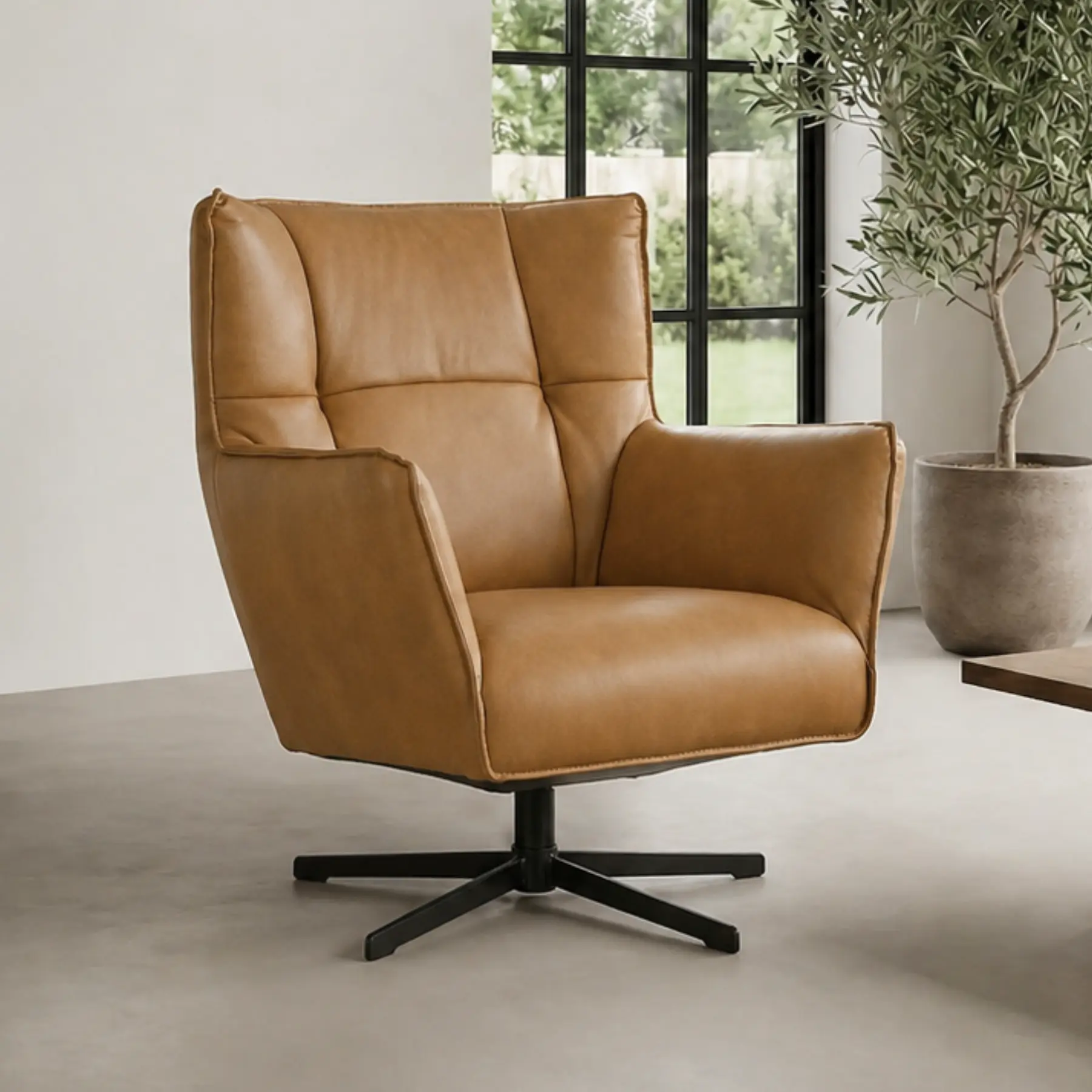 afbeelding van Leren draaifauteuil Lovely - Granada Sahara (cognac)