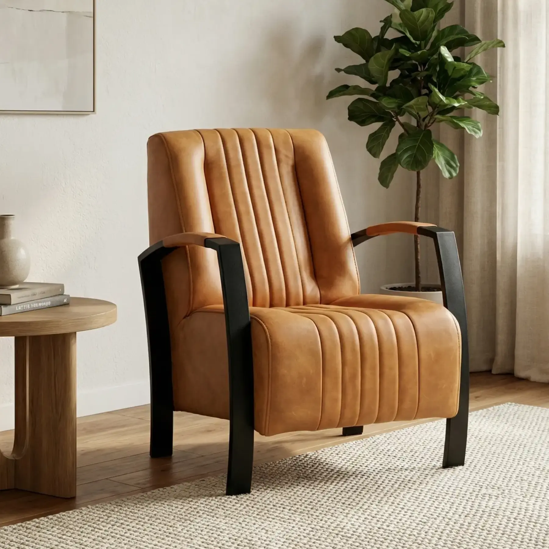 afbeelding van Leren fauteuil Glamour - Vintage Cognac (cognac)