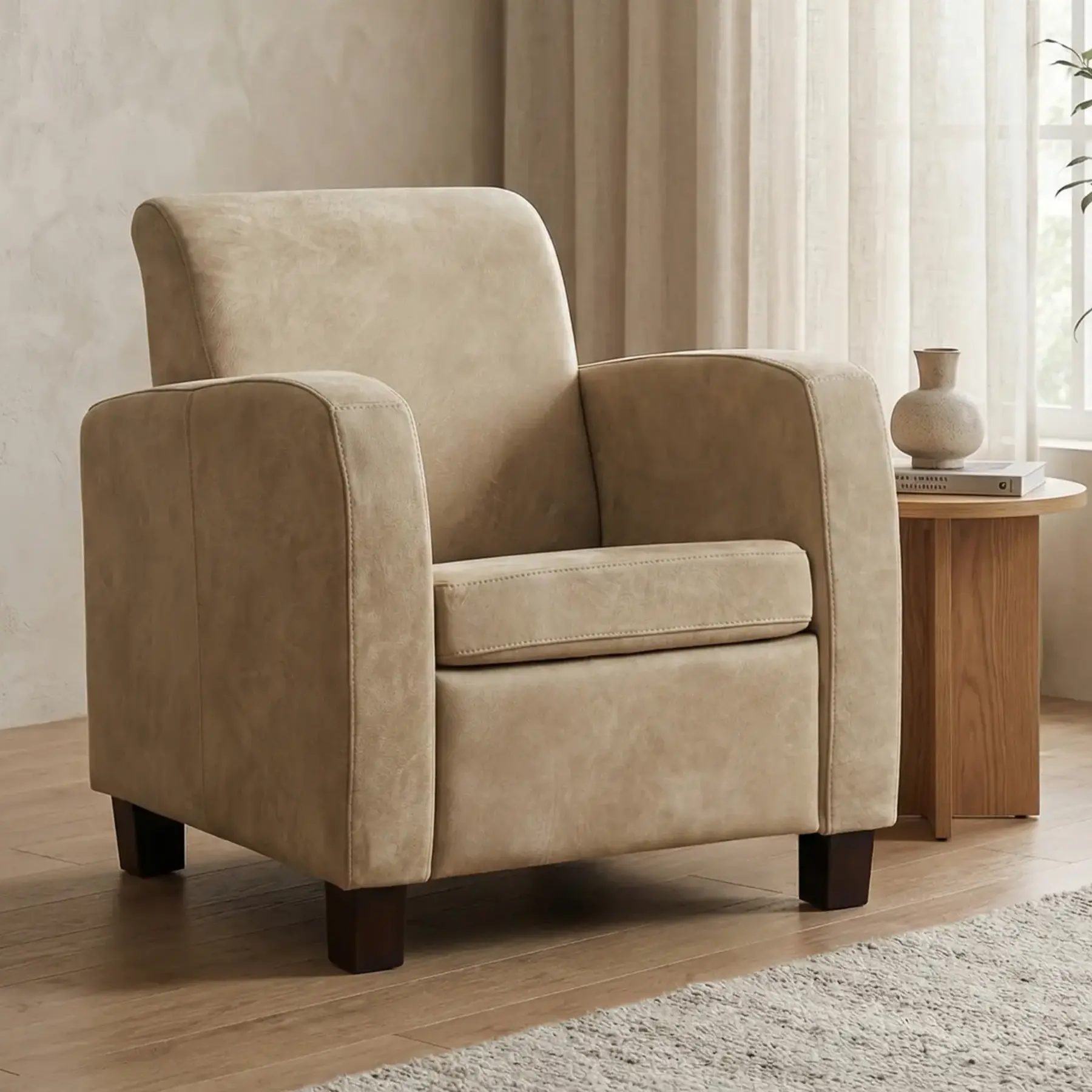 afbeelding van Leren fauteuil Joy - Kenia Taupe (taupe/bruin) - Poten hout zwart