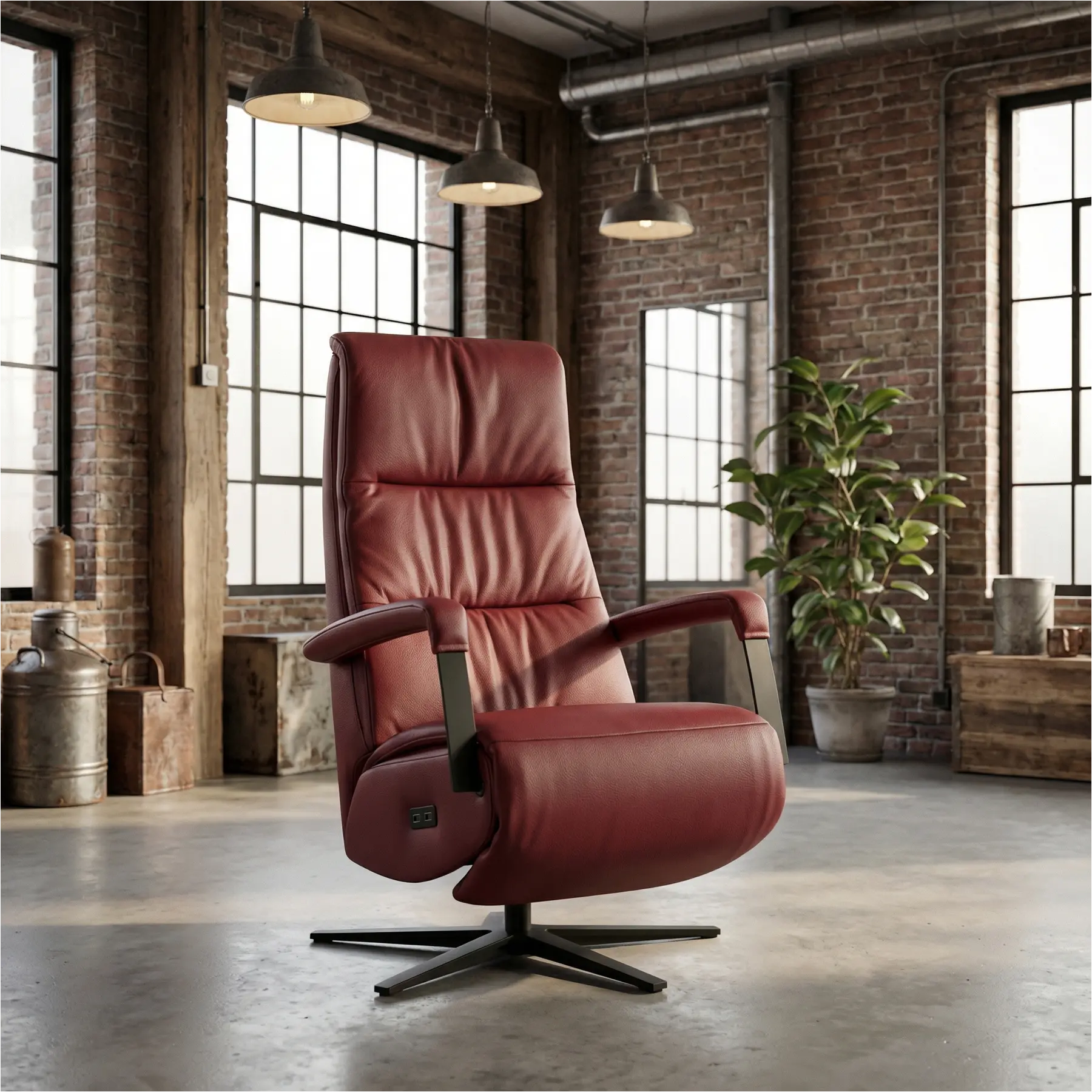 afbeelding van Leren relaxfauteuil met hartbalans Core - Massif Rubino (donkerrood) - large - stervoet zwart (breed)