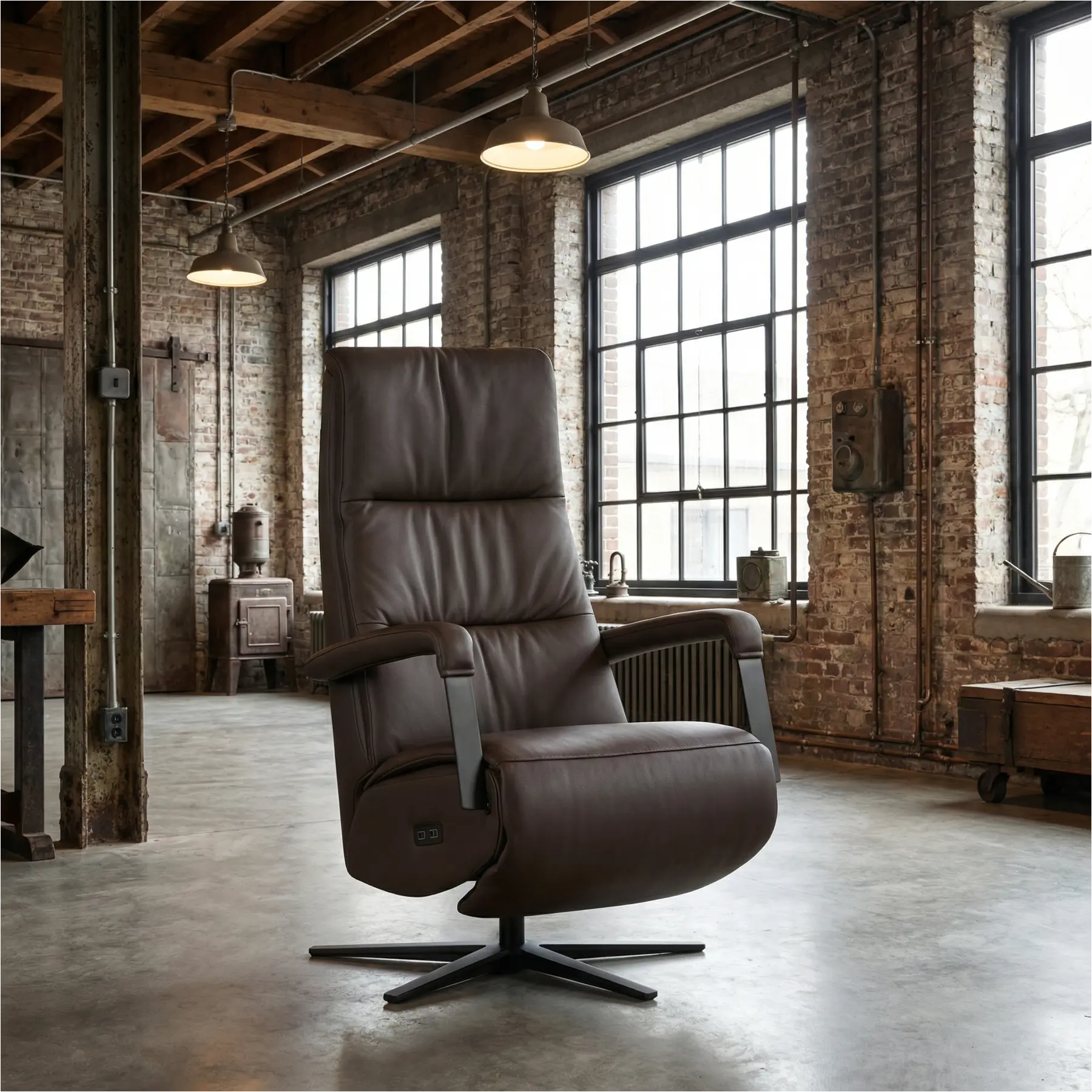 afbeelding van Leren relaxfauteuil met hartbalans Core - Toledo Espresso (bruin) - extra large - stervoet zwart (breed)