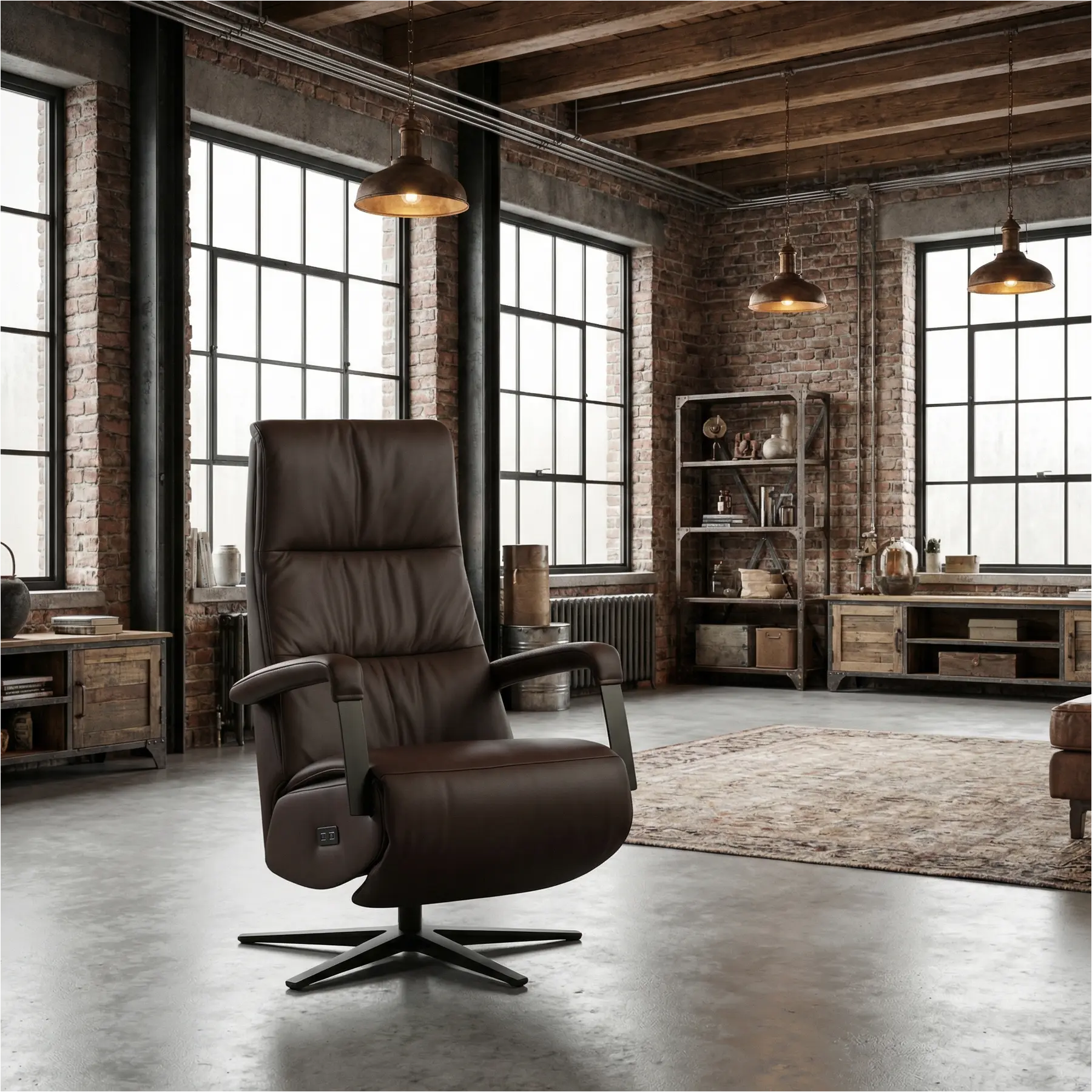 afbeelding van Leren elektrisch relaxfauteuil Core - Toledo Espresso (bruin) - large - stervoet zwart (breed)