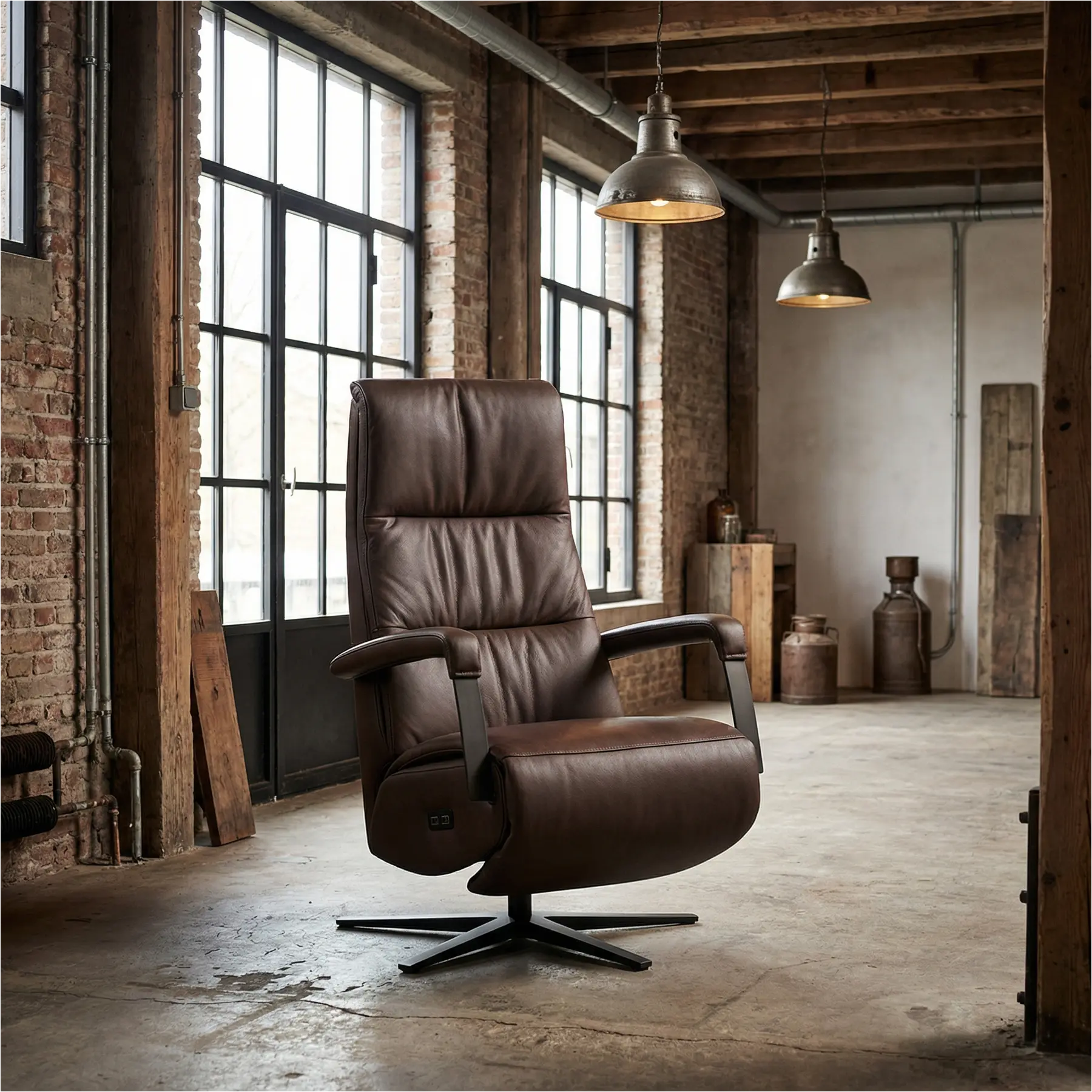 afbeelding van Leren relaxfauteuil met hartbalans Core - Toledo Espresso (bruin) - large - stervoet zwart (breed)