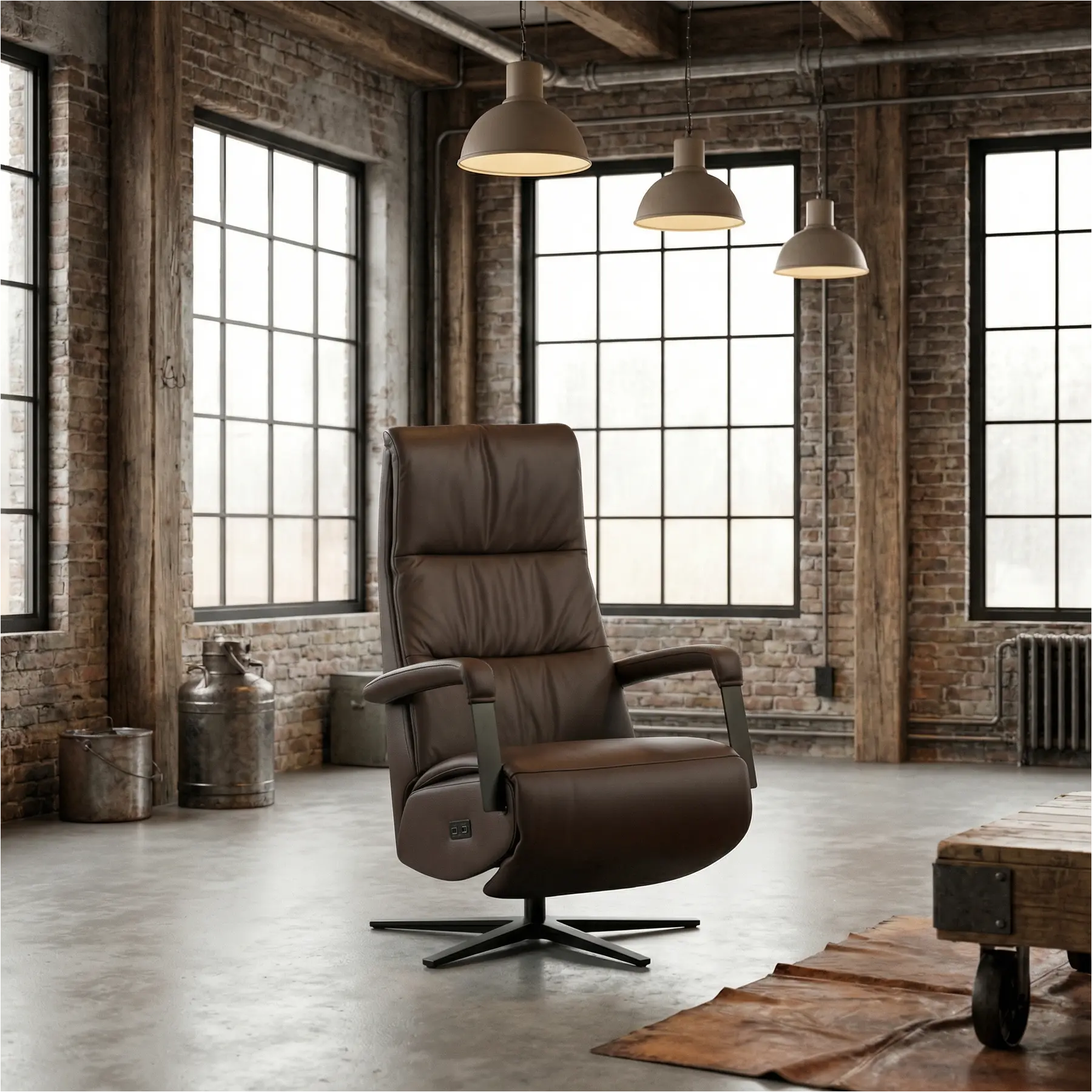 afbeelding van Leren relaxfauteuil met hartbalans Core - Toledo Espresso (bruin) - medium - stervoet zwart (breed)