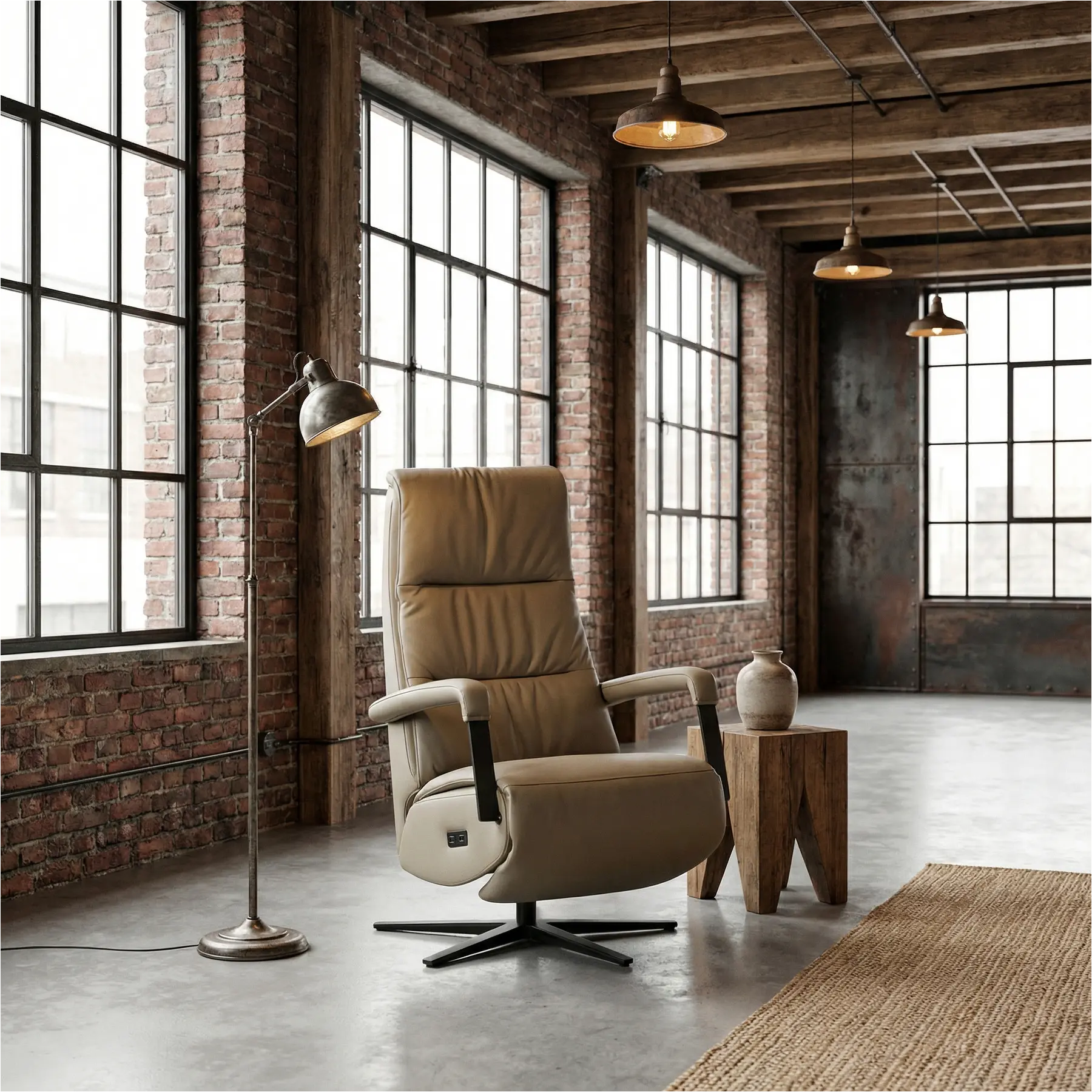 afbeelding van Leren elektrisch relaxfauteuil Core - Toledo Mocca (taupe/bruin) - large - stervoet zwart (breed)