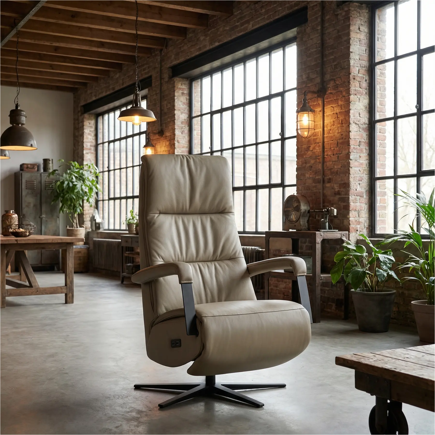 afbeelding van Leren relaxfauteuil met hartbalans Core - Toledo Mocca (taupe/bruin) - medium - stervoet zwart (breed)