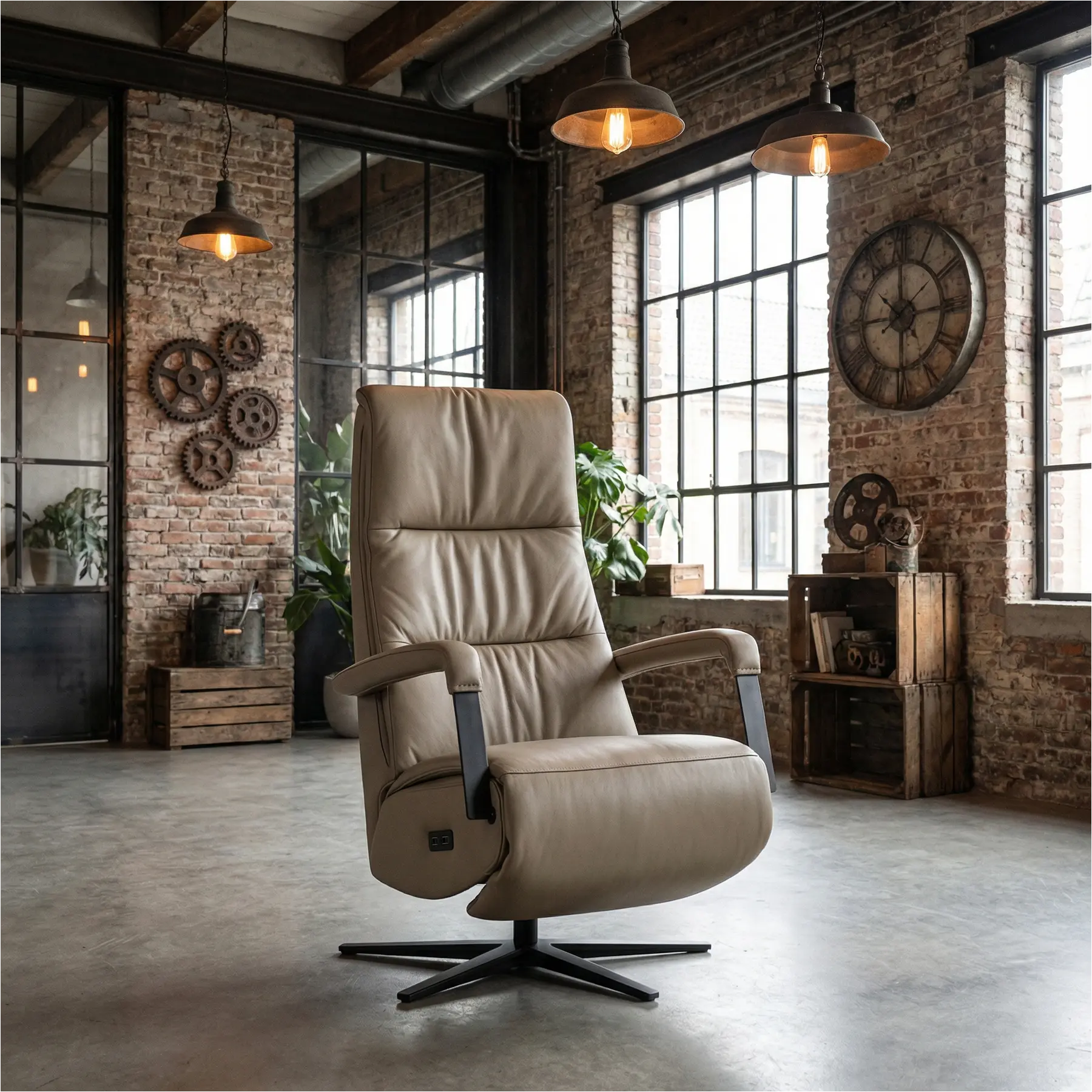 afbeelding van Leren elektrisch relaxfauteuil Core - Toledo Mocca (taupe/bruin) - small - stervoet zwart (breed)