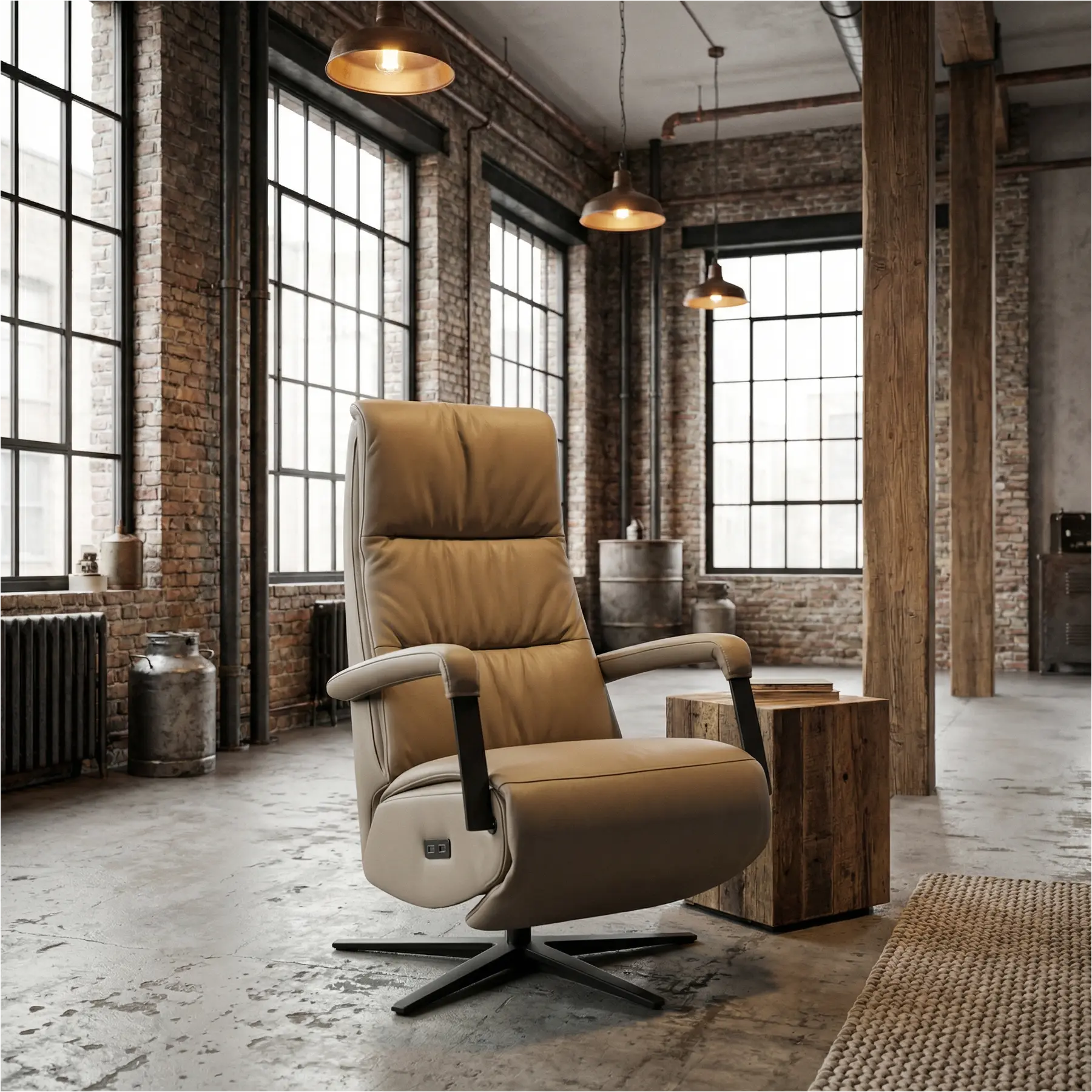 afbeelding van Leren relaxfauteuil met hartbalans Core - Toledo Mocca (taupe/bruin) - small - stervoet zwart (breed)