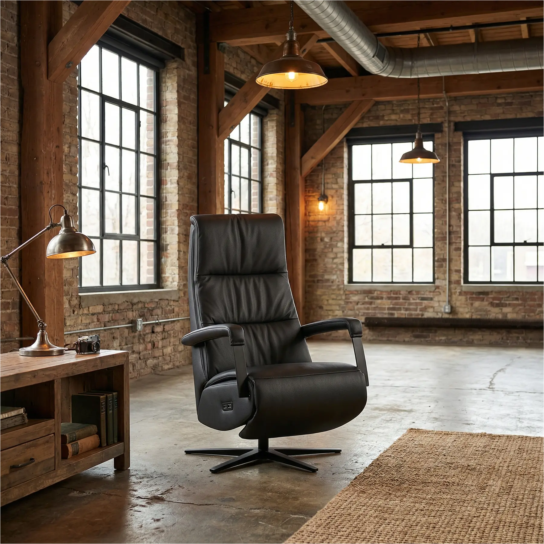 afbeelding van Leren relaxfauteuil met hartbalans Core - Toledo Nero (zwart) - medium - stervoet zwart (breed)