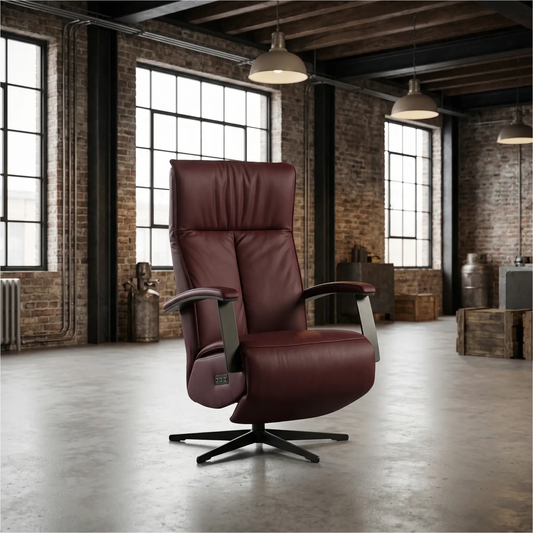afbeelding van Leren relaxfauteuil met hartbalans Pure - Toledo Bordeaux (donkerrood) - medium - stervoet zwart (slank)