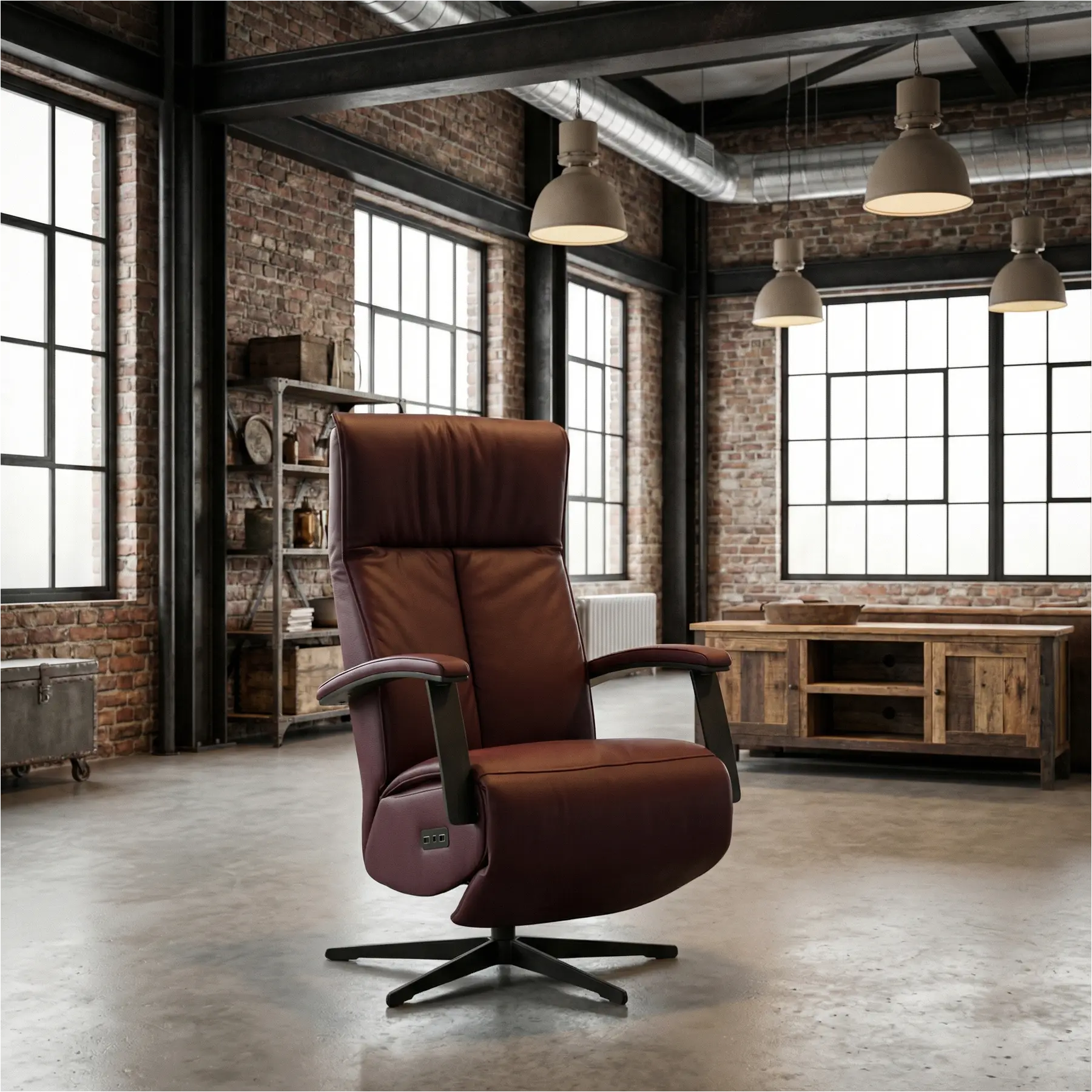 afbeelding van Leren elektrisch relaxfauteuil Pure - Toledo Bordeaux (donkerrood) - small - stervoet zwart (slank)