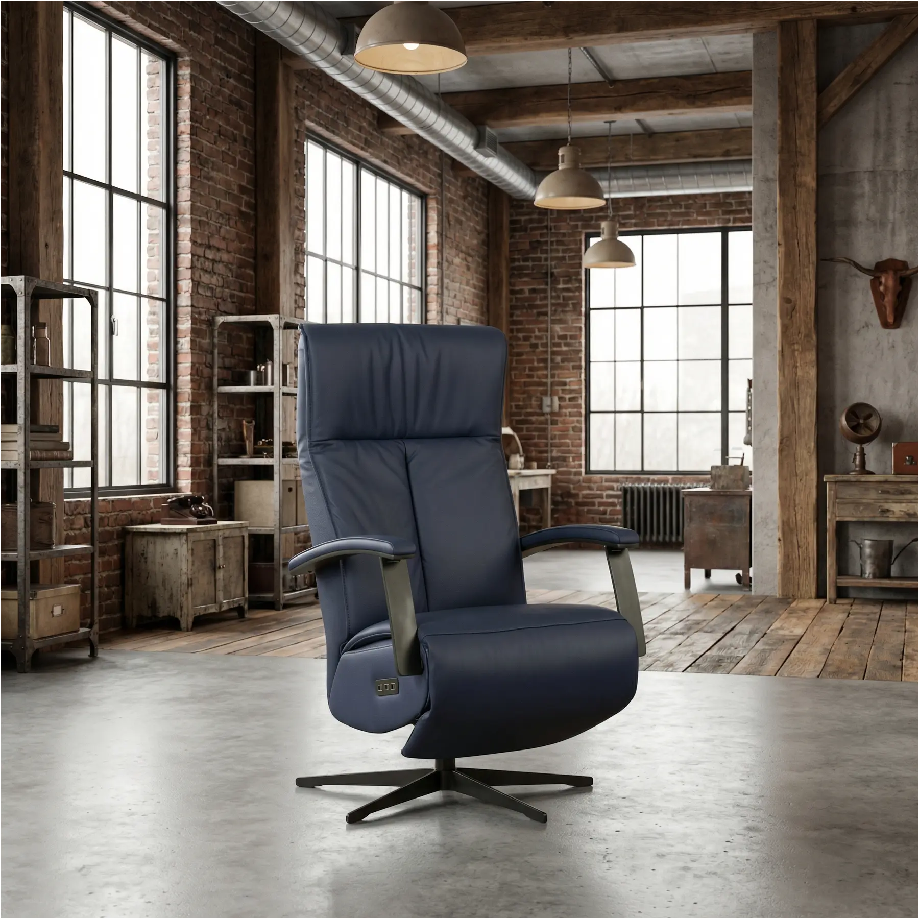 afbeelding van Leren elektrisch relaxfauteuil Pure - Toledo Kobalt (blauw) - extra large - stervoet zwart (slank)