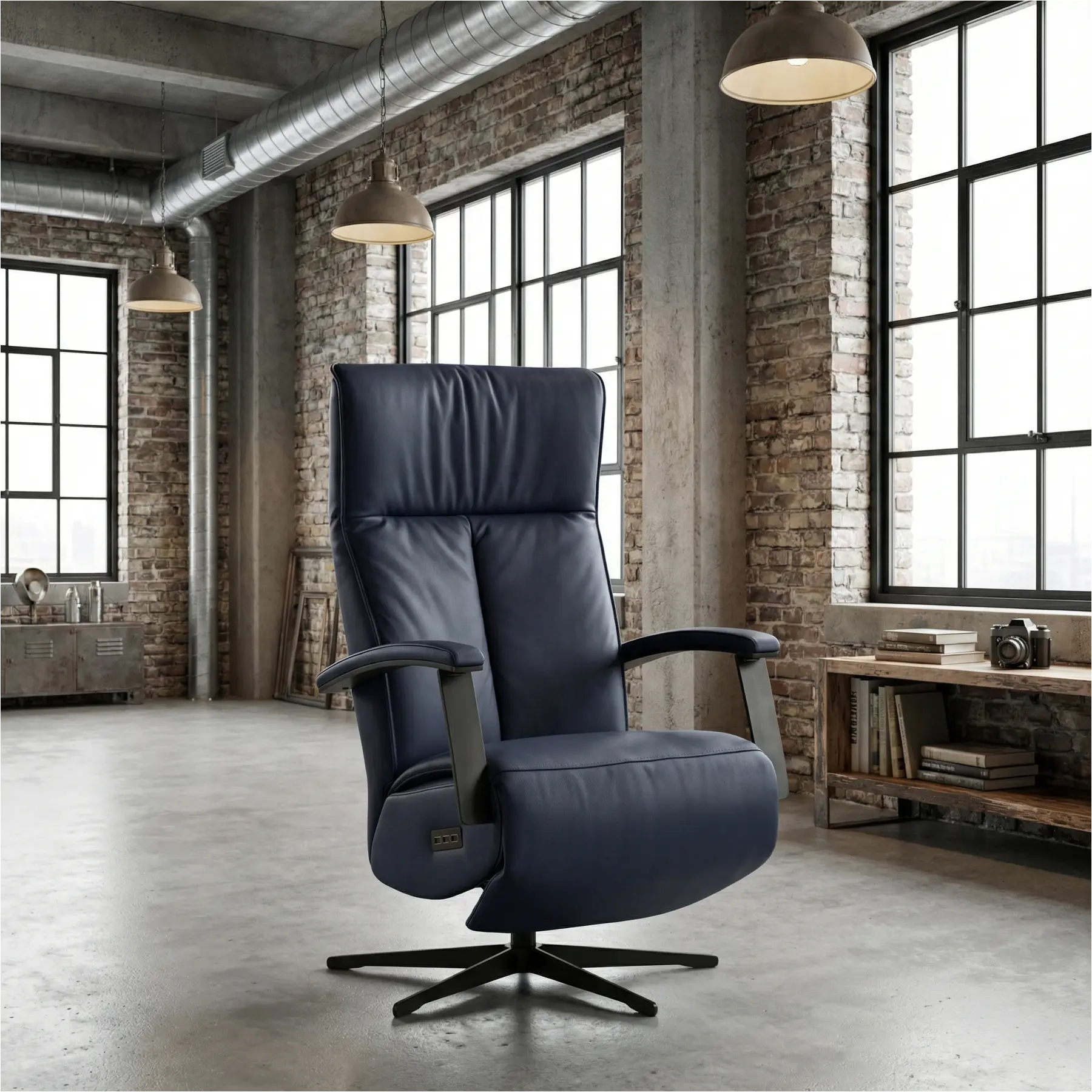 afbeelding van Leren elektrisch relaxfauteuil Pure - Toledo Kobalt (blauw) - large - stervoet zwart (slank)